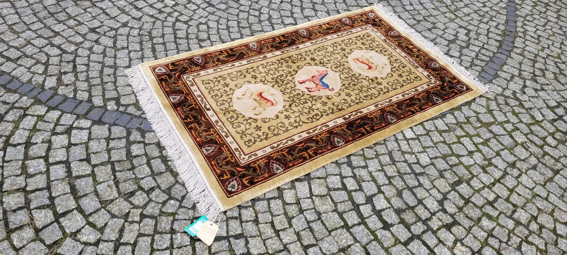 Dywan orientalny, beżowy, jedwab, Chiny, 125x235 cm - 88533