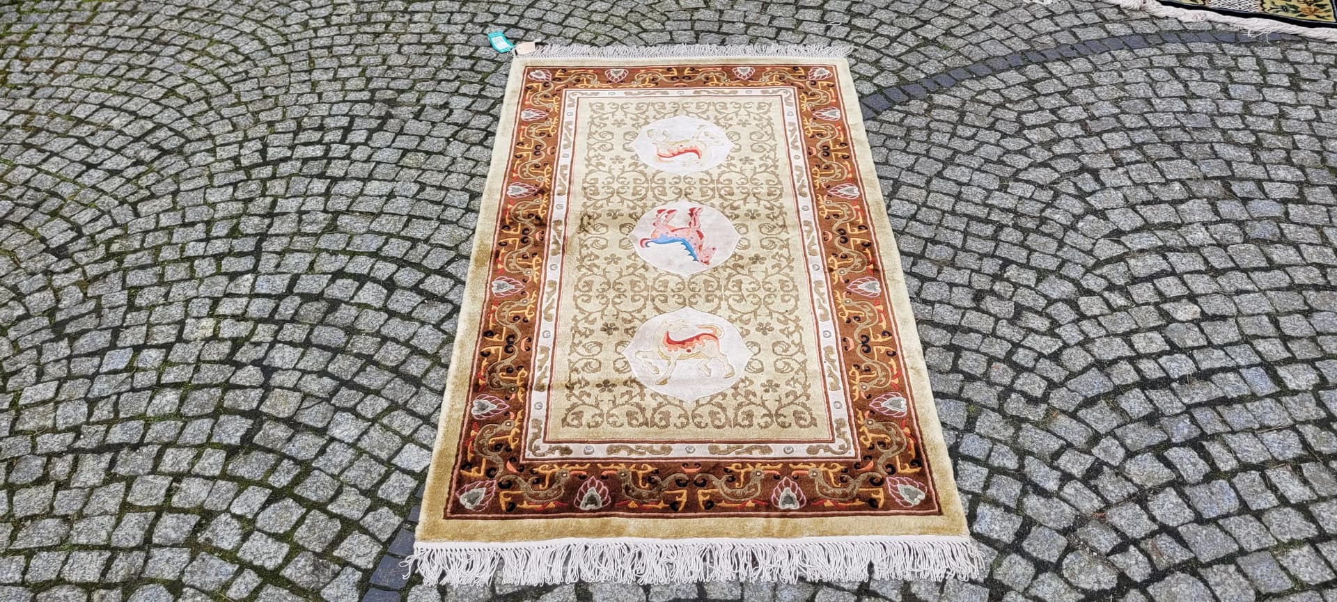 Dywan orientalny, beżowy, jedwab, Chiny, 125x235 cm - 88538