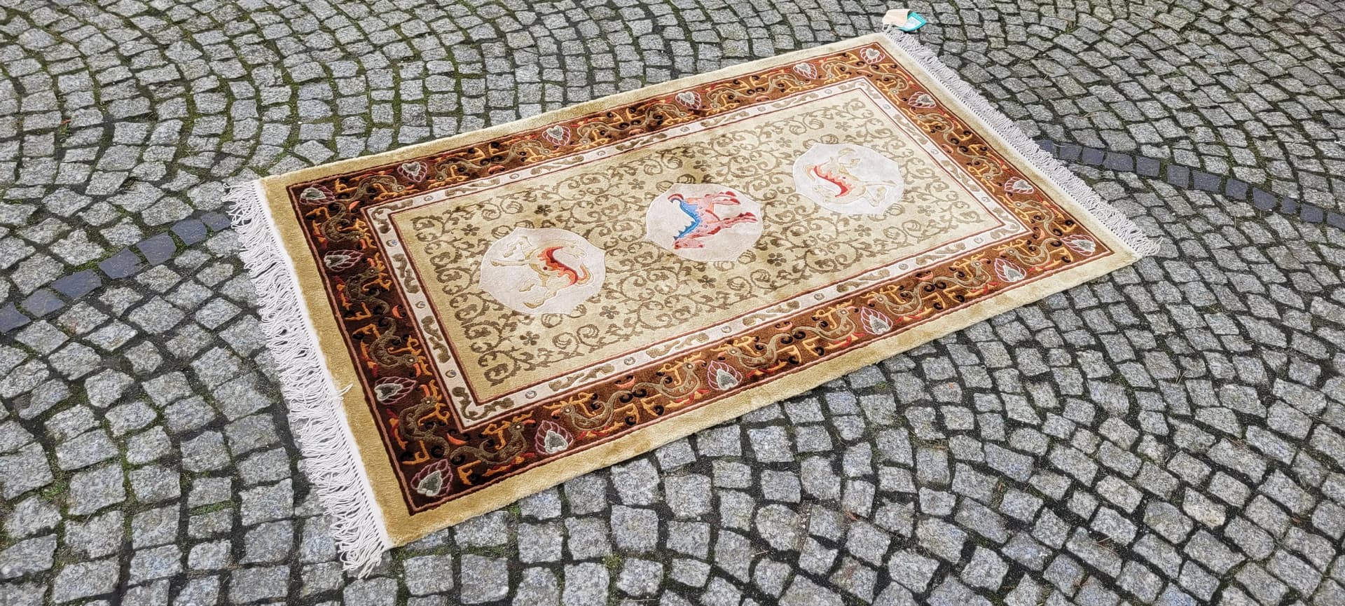 Dywan orientalny, beżowy, jedwab, Chiny, 125x235 cm - 88535