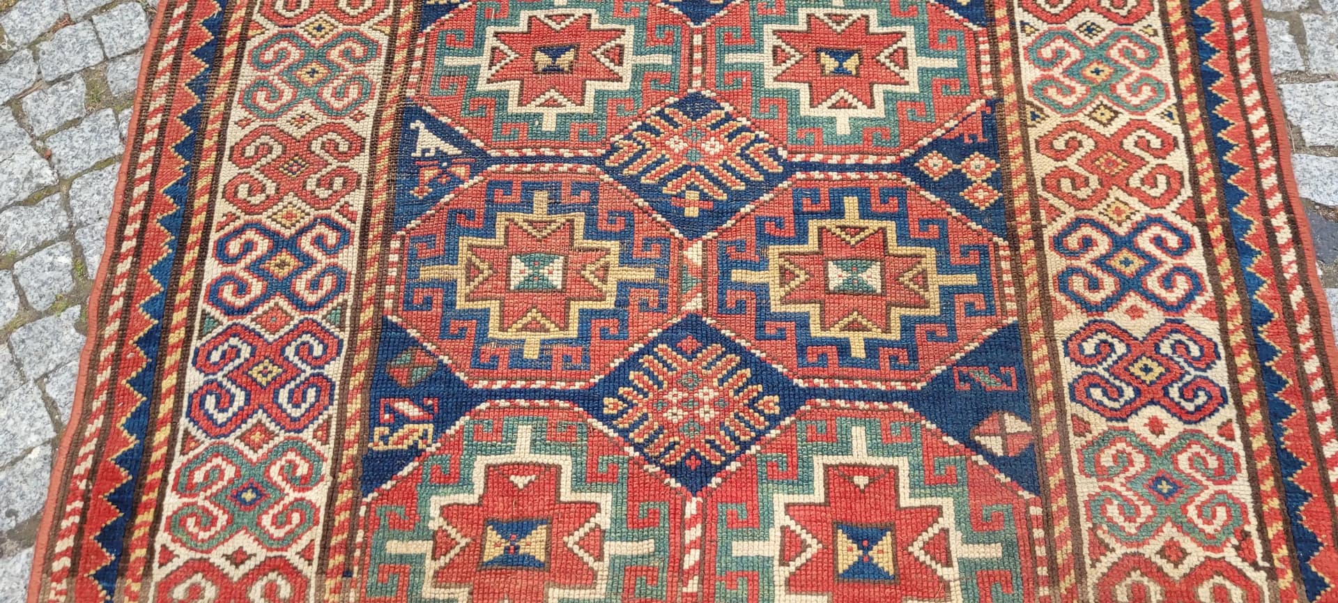 Dywan Kazak, 232x122 cm, czerwony, wełna, Azerbejdżan, XIX w. - 88497