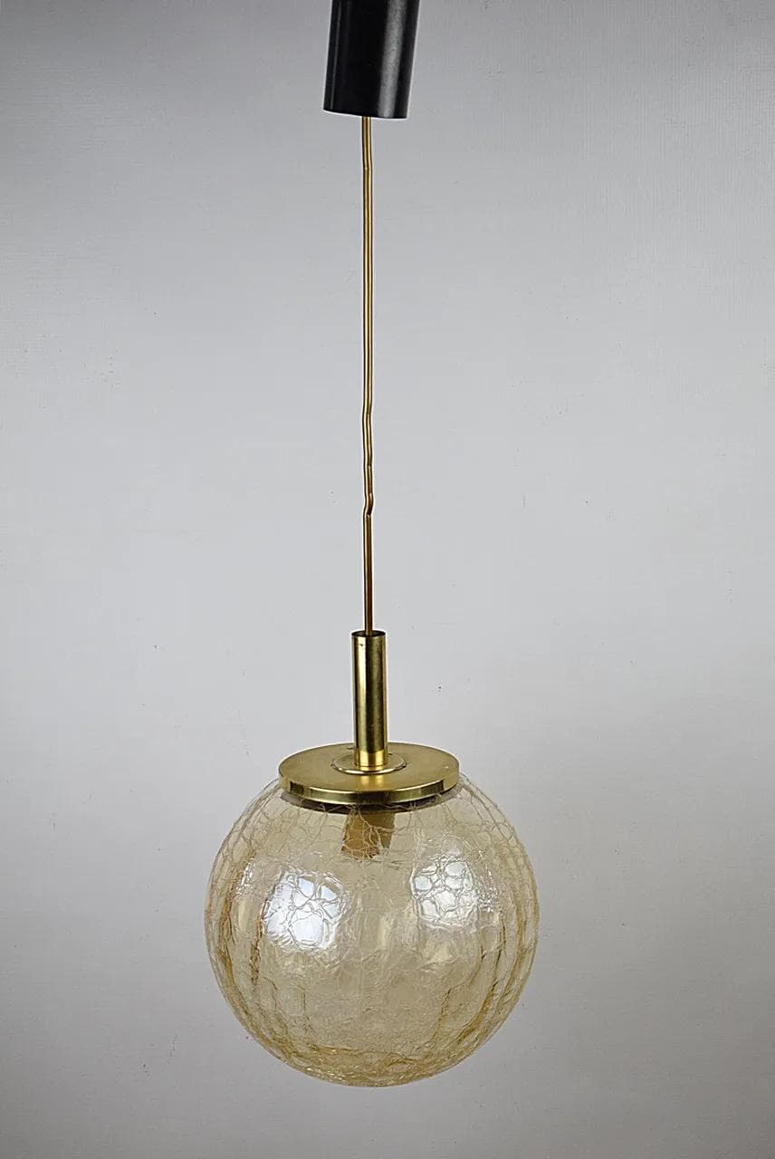 Pendant lamp, amber glass, brass, Germany, 1970s. - 85904