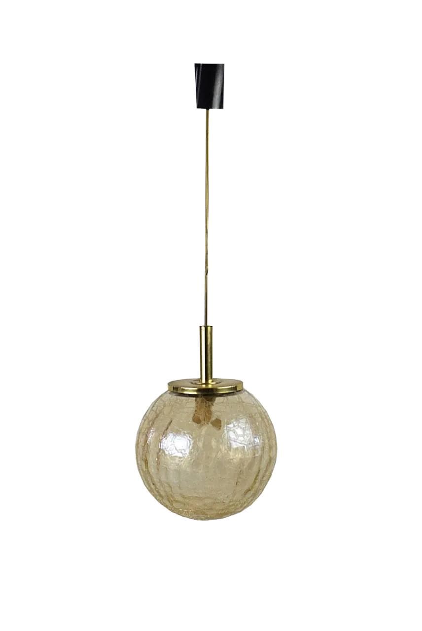 Pendant lamp, amber glass, brass, Germany, 1970s.