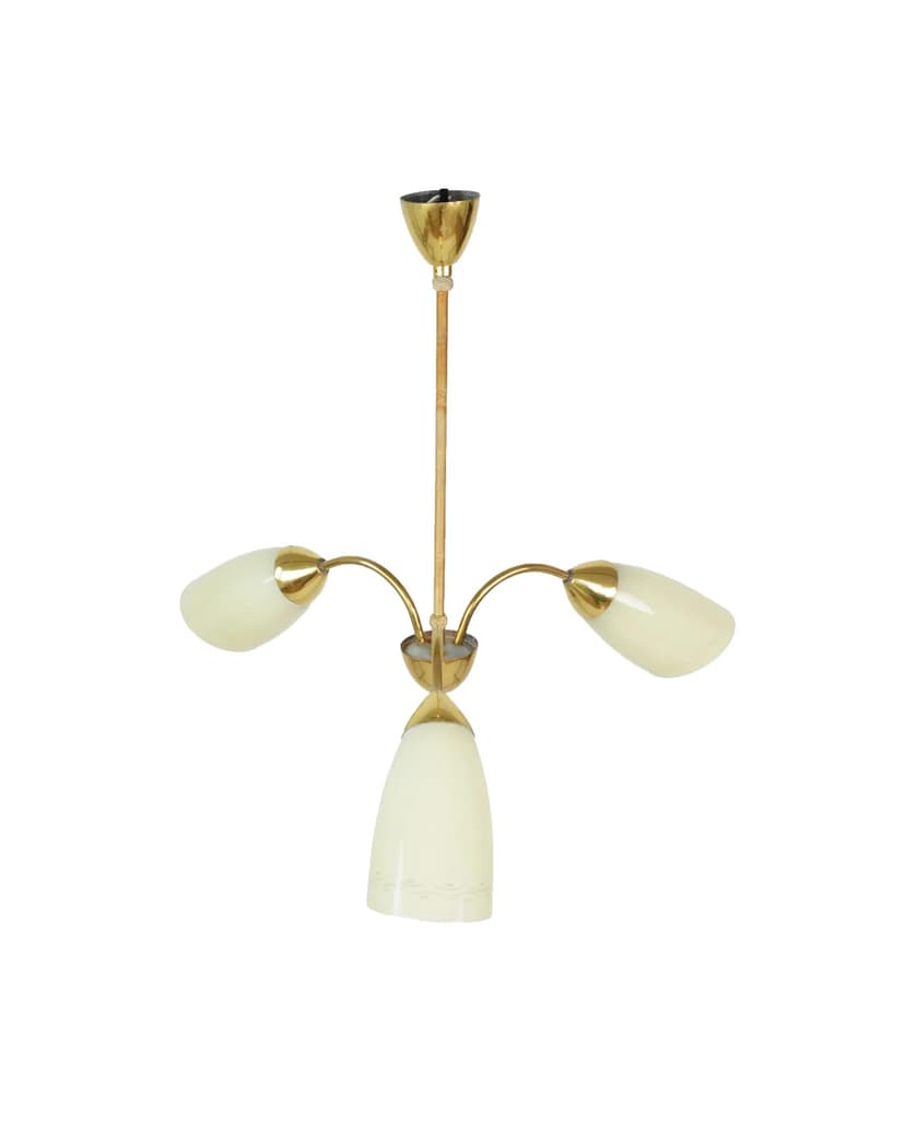 Pendant lamp, ivory, brass, Poland, 1950s