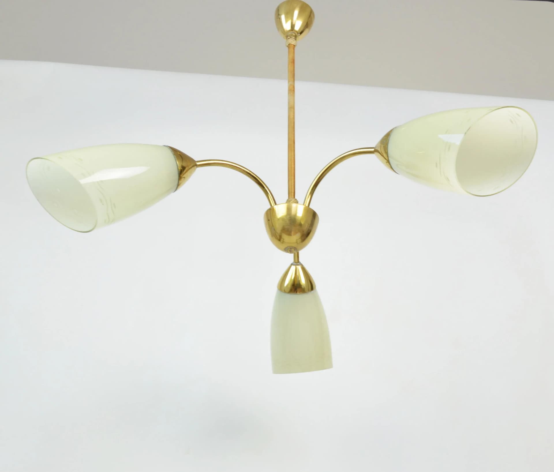 Pendant lamp, ivory, brass, Poland, 1950s - 85898