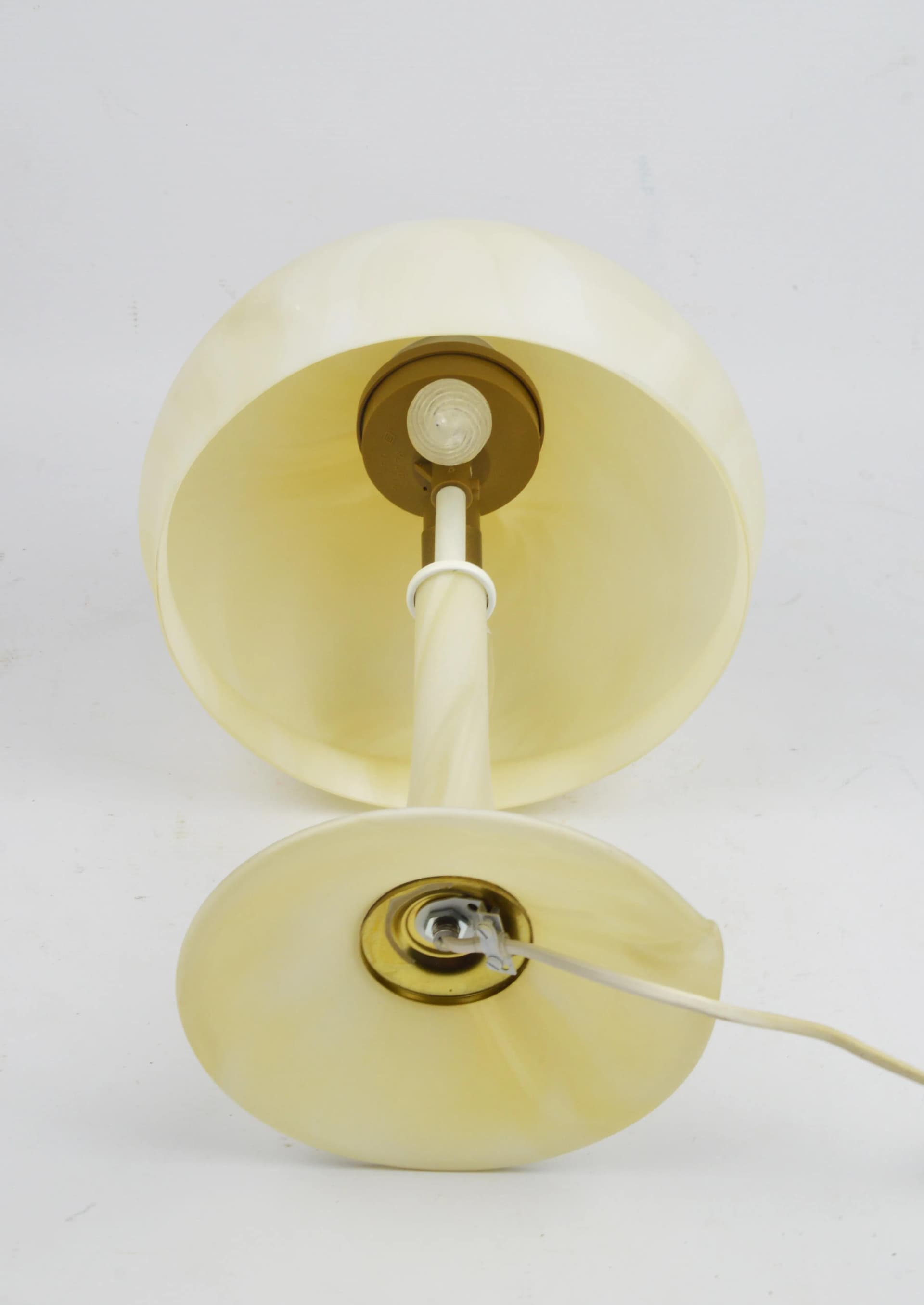 Lampa stołowa Space Age, szkło marmurkowe kremowe, Polska, lata 70. - 85827