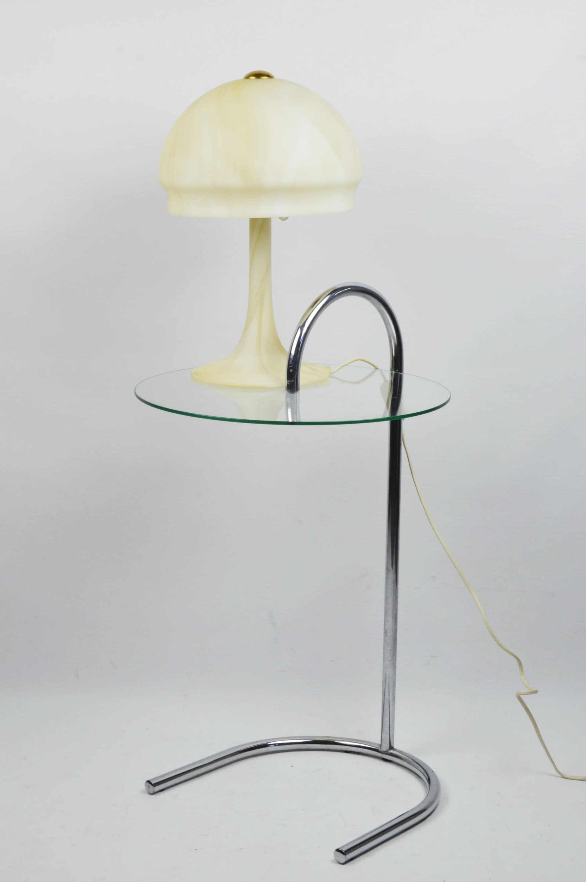 Lampa stołowa Space Age, szkło marmurkowe kremowe, Polska, lata 70. - 85833