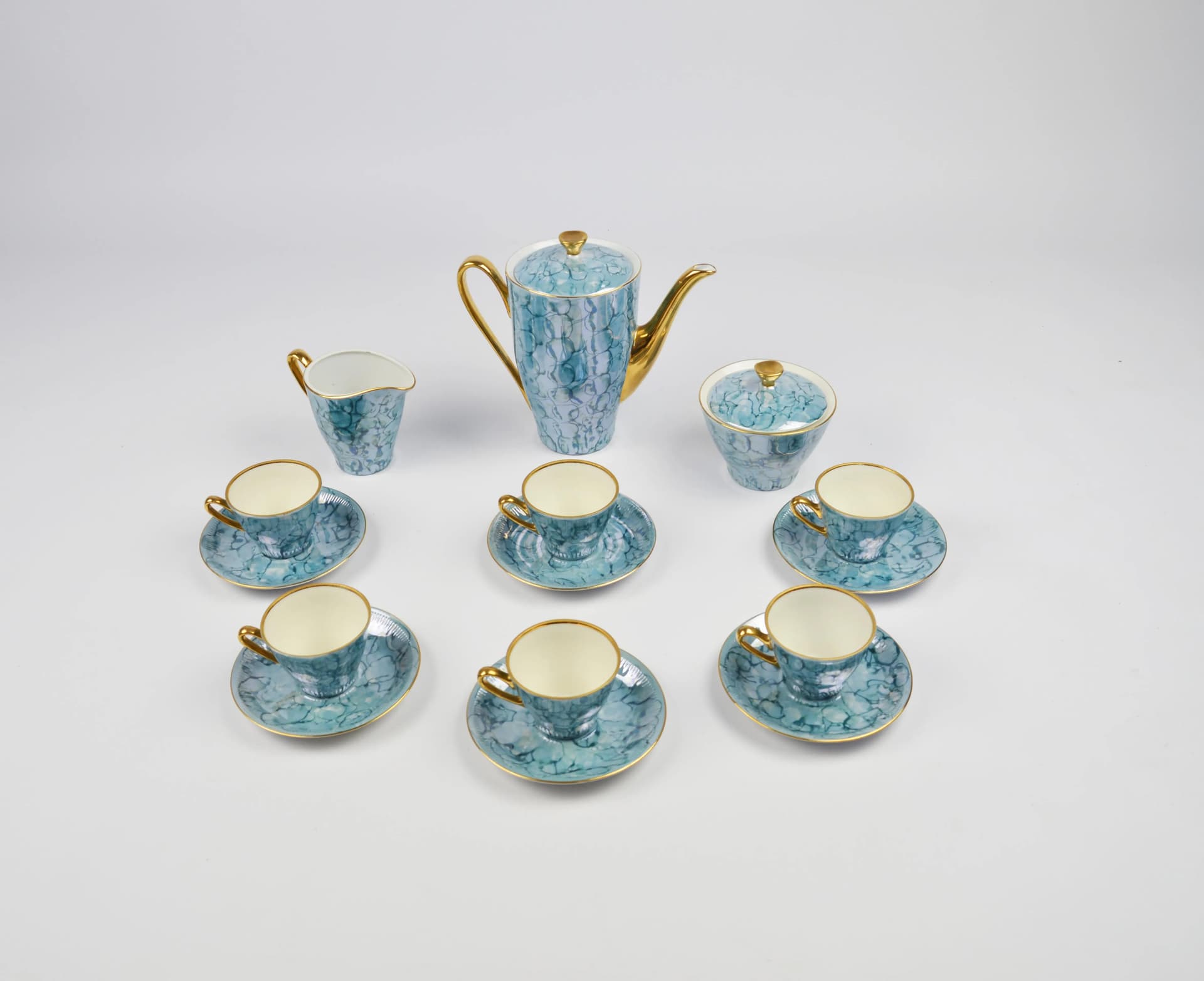 Serwis kawowy Carry, niebieski, porcelana, Włocławek, Polska, lata 70. - 85796