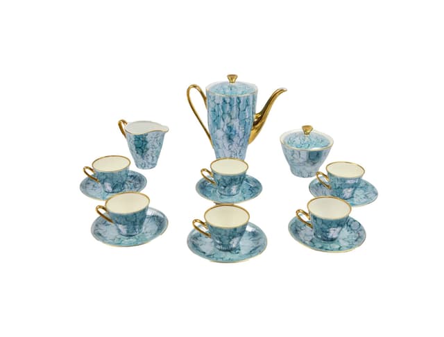 Serwis kawowy Carry, niebieski, porcelana, Włocławek, Polska, lata 70. - WYMIARY