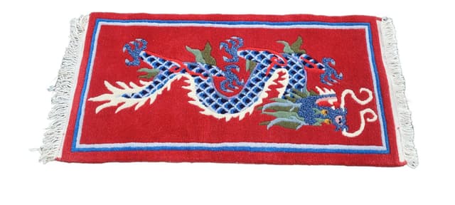 Dywan art déco, motyw smoka, multikolor, wełna, Chiny, początek XX w., 48x102 cm - WYMIARY