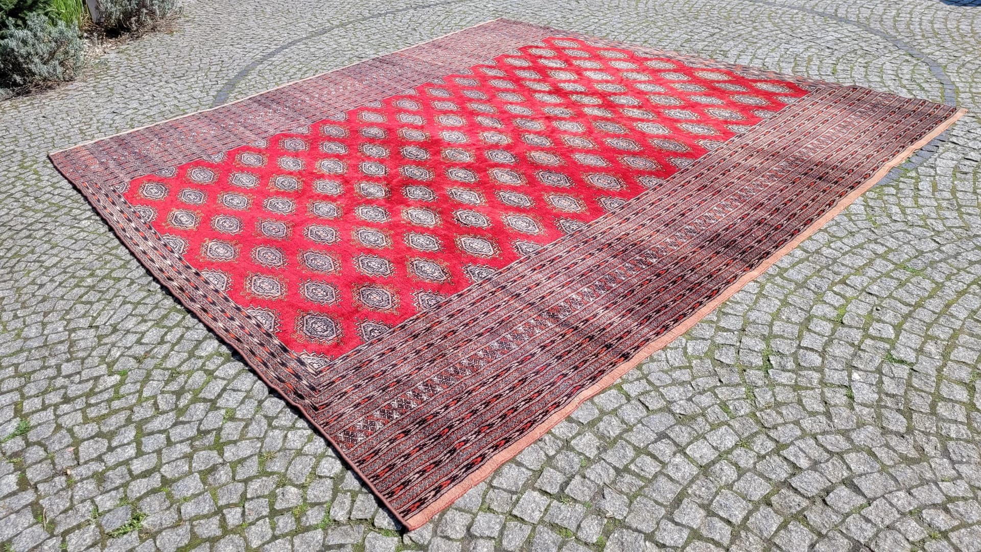 Dywan Buchara 313x323 cm, czerwony, czarny, wełna, Pakistan, lata 90. - 88397