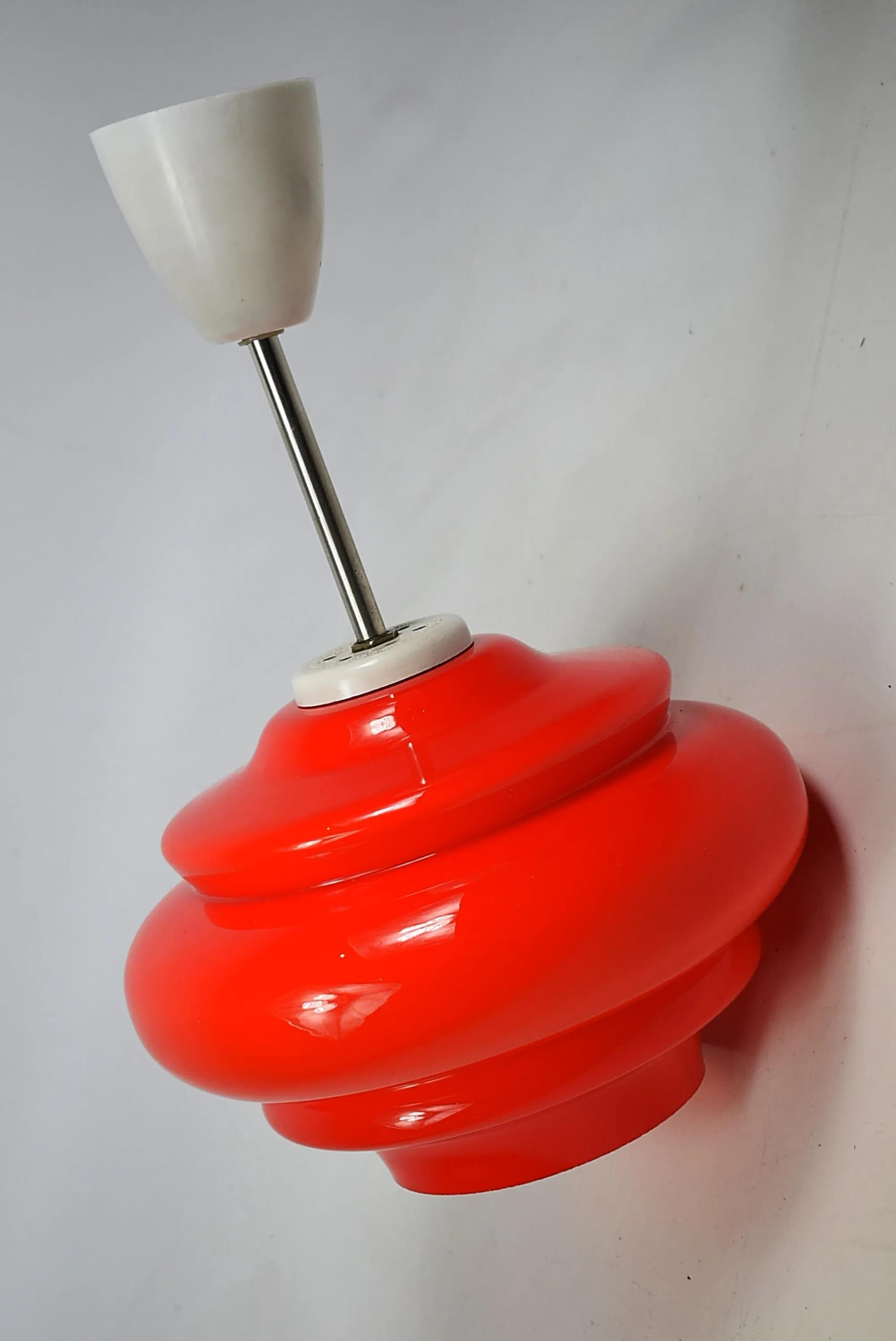 Lampa wisząca Space Age, szkło pomarańczowe, Polska, lata 70. - 85759