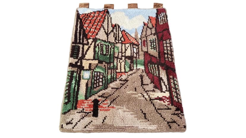 Kilim gobelinowy, beżowy, wełna, Szwecja, lata 70., 100x70cm