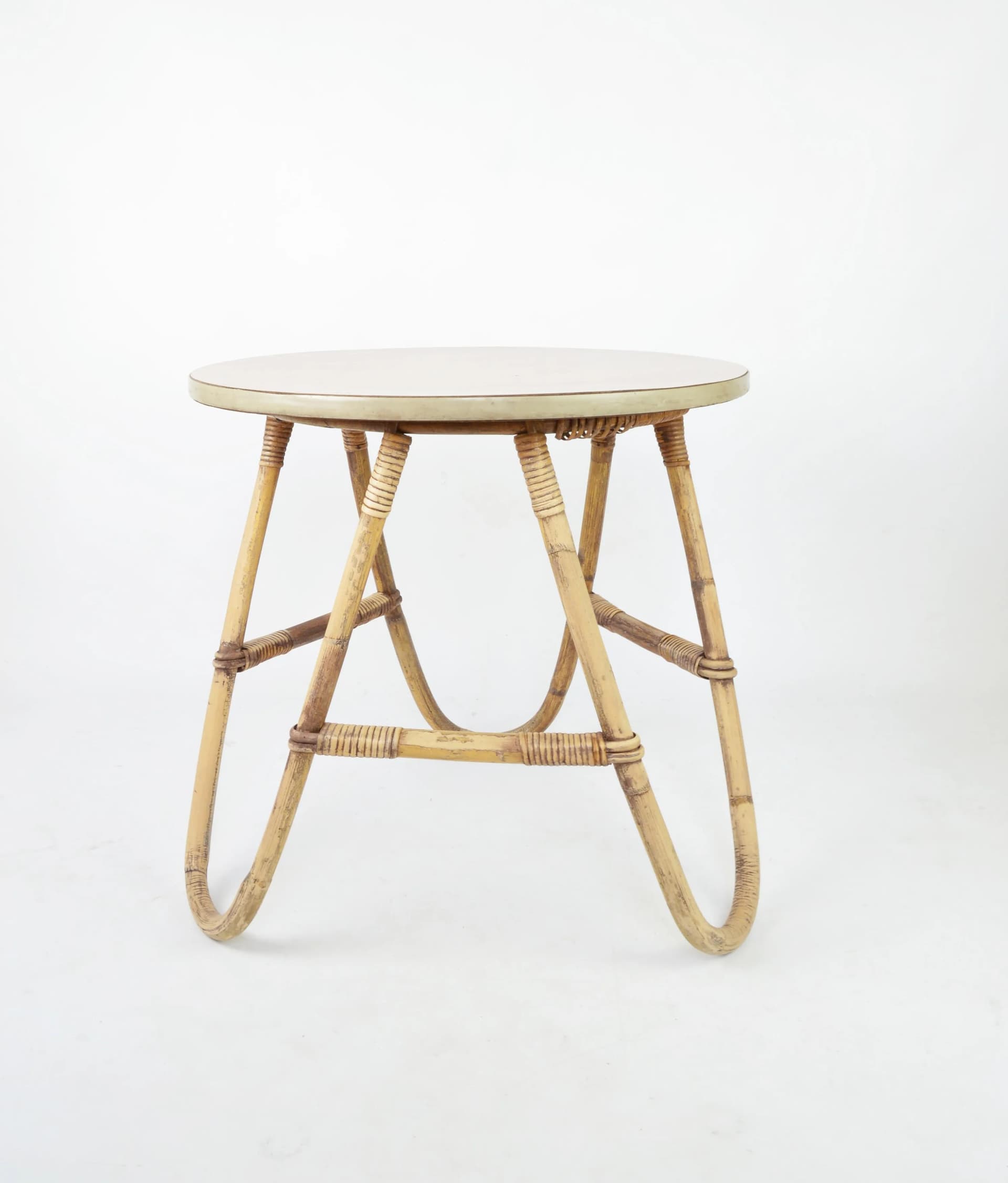 Stolik pomocnik, beżowy, bambus, Polska, lata 70. - 85690