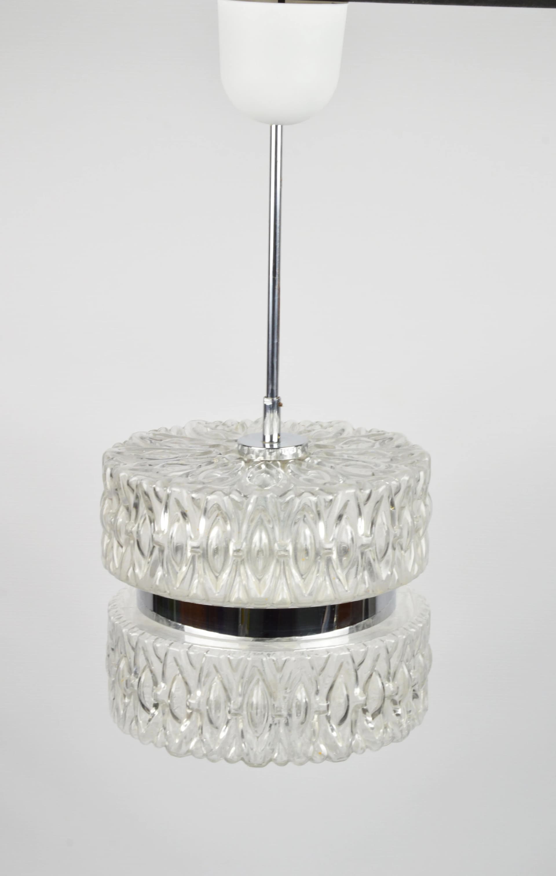 Pendant lamp, transparent glass, chrome, Poland, 1970s. - 85663