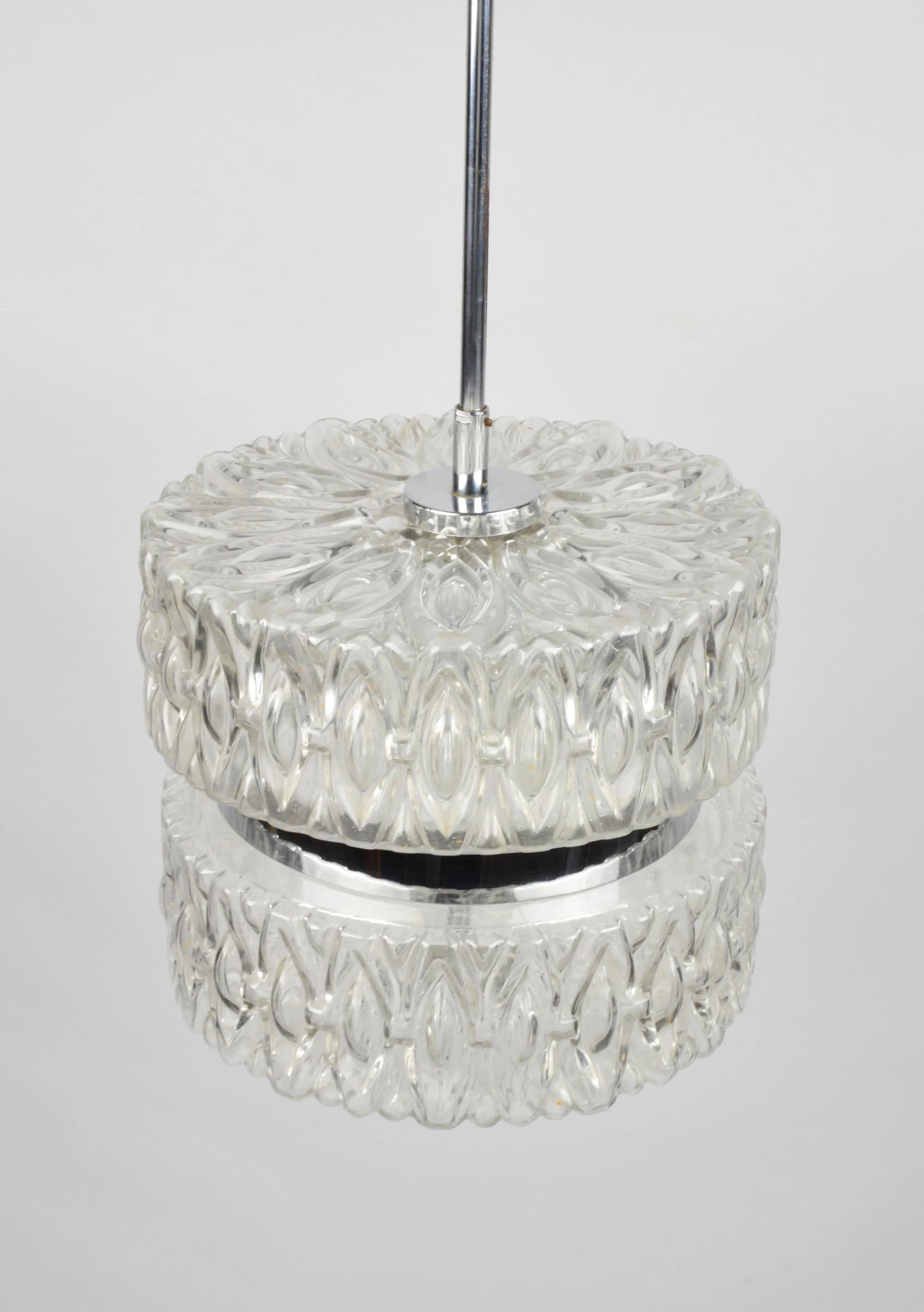Pendant lamp, transparent glass, chrome, Poland, 1970s. - 85669