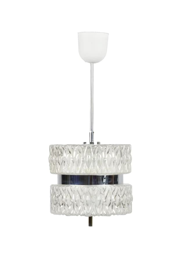 Pendant lamp, transparent glass, chrome, Poland, 1970s. - DIMENSION