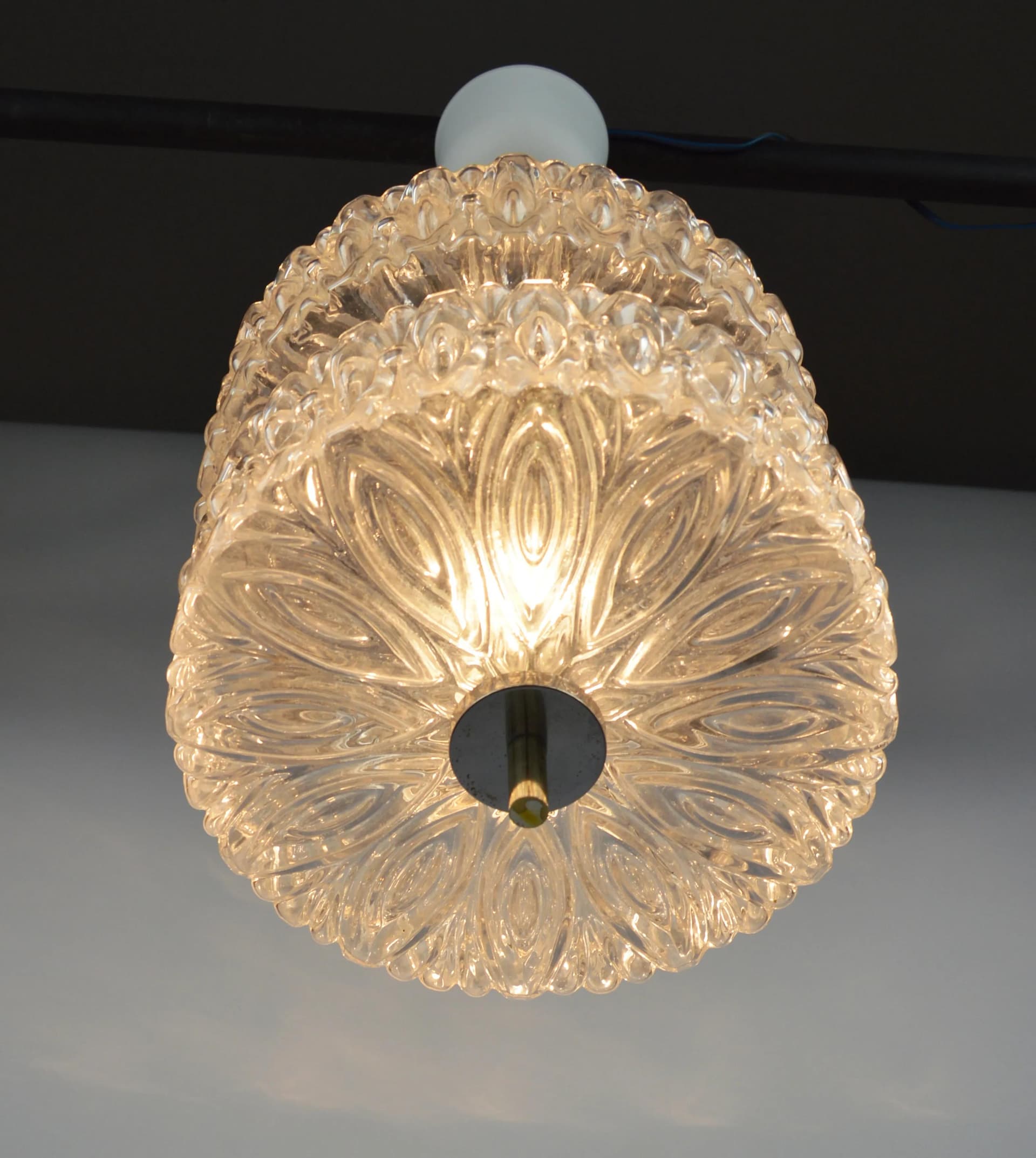 Pendant lamp, transparent glass, chrome, Poland, 1970s. - 85667