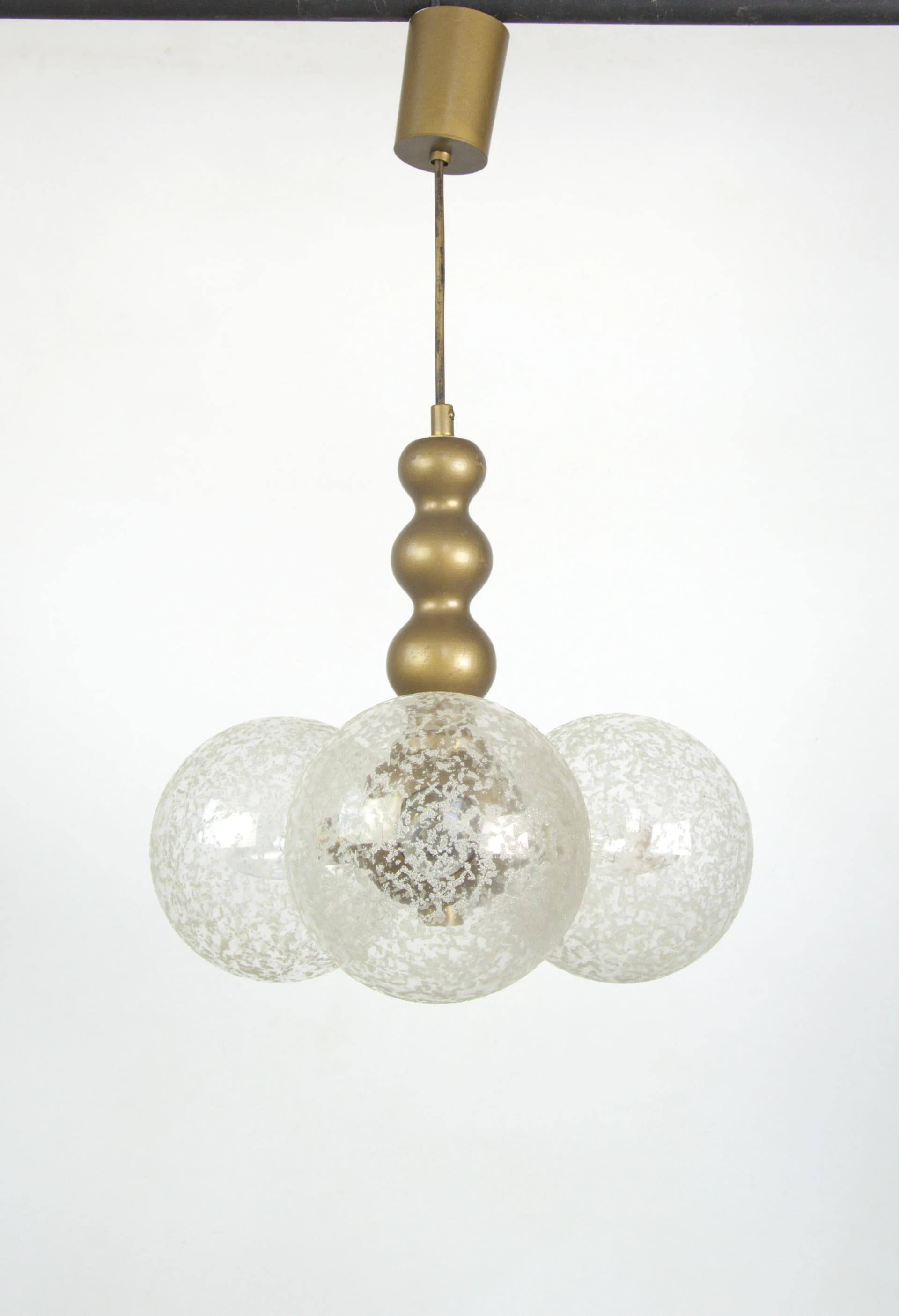 Pendant lamp, golden, brass glass, Poland, 1980s. - 85660