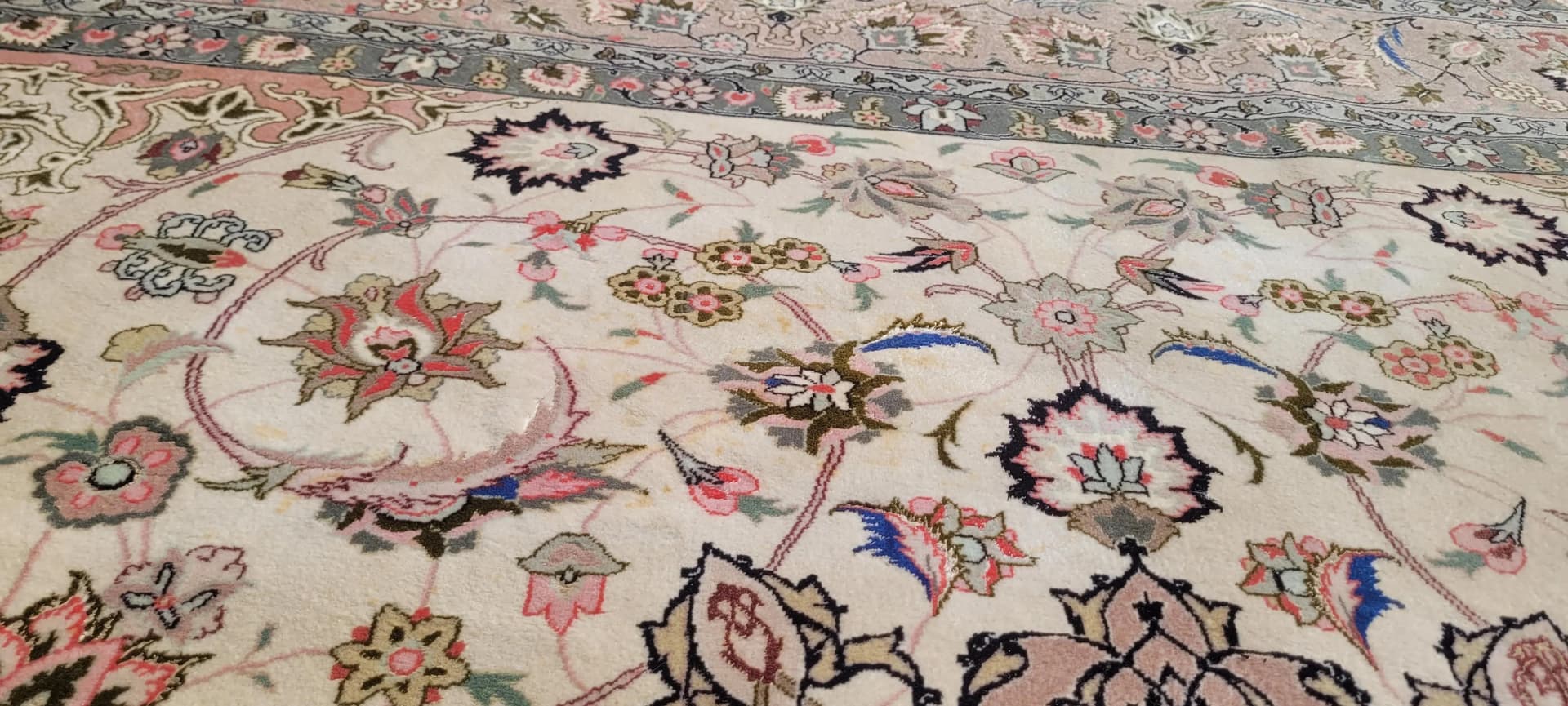 Dywan Tabriz Raj 250x370 cm, beżowy, wełna i jedwab, Iran, początek XX w. - 88356