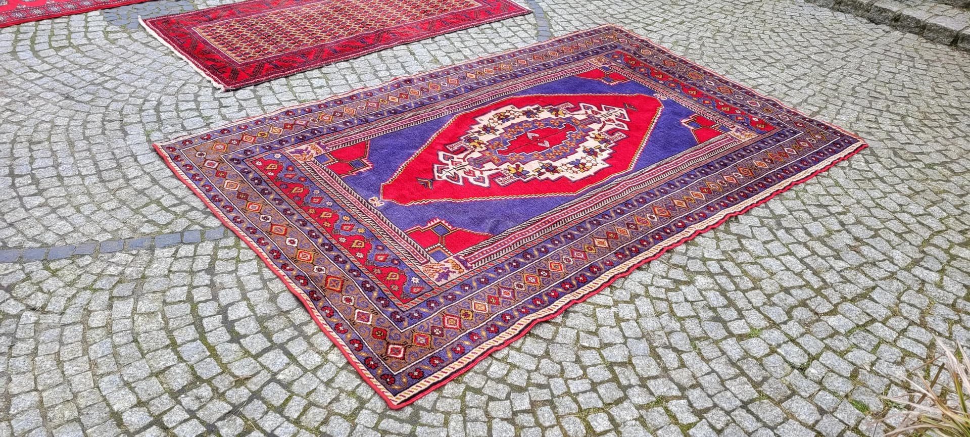 Dywan anatolijski 157x248cm, fioletowy, wełna, Turcja, lata 60. - 88348