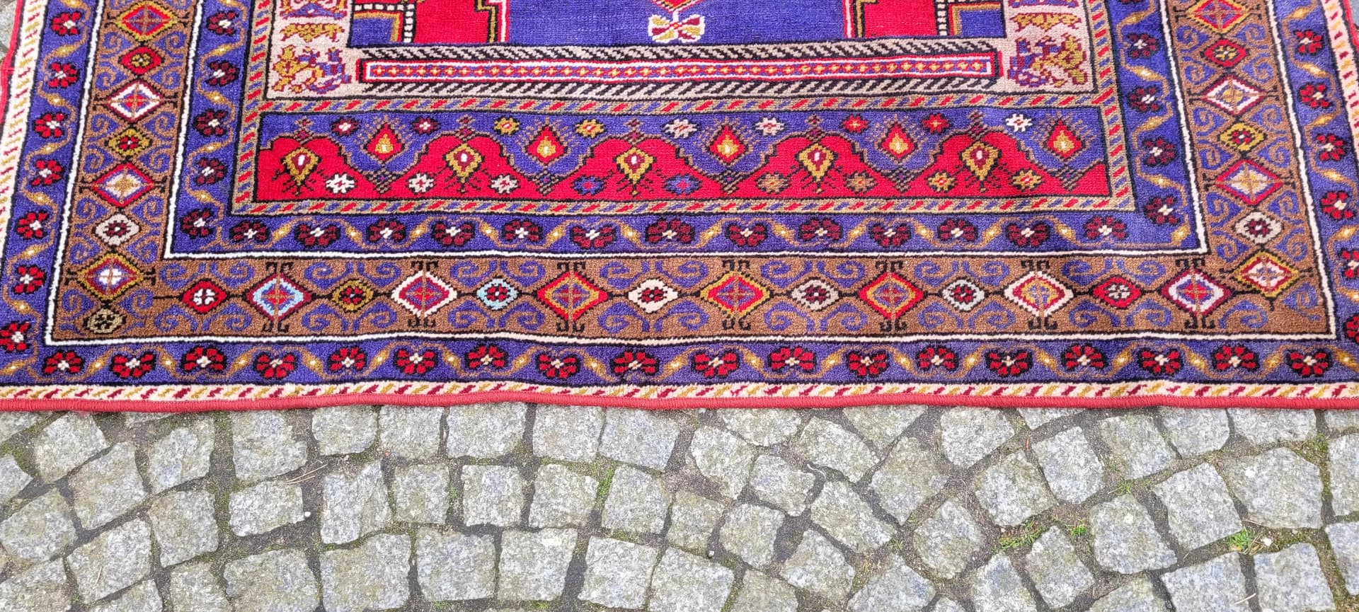 Dywan anatolijski 157x248cm, fioletowy, wełna, Turcja, lata 60. - 88352