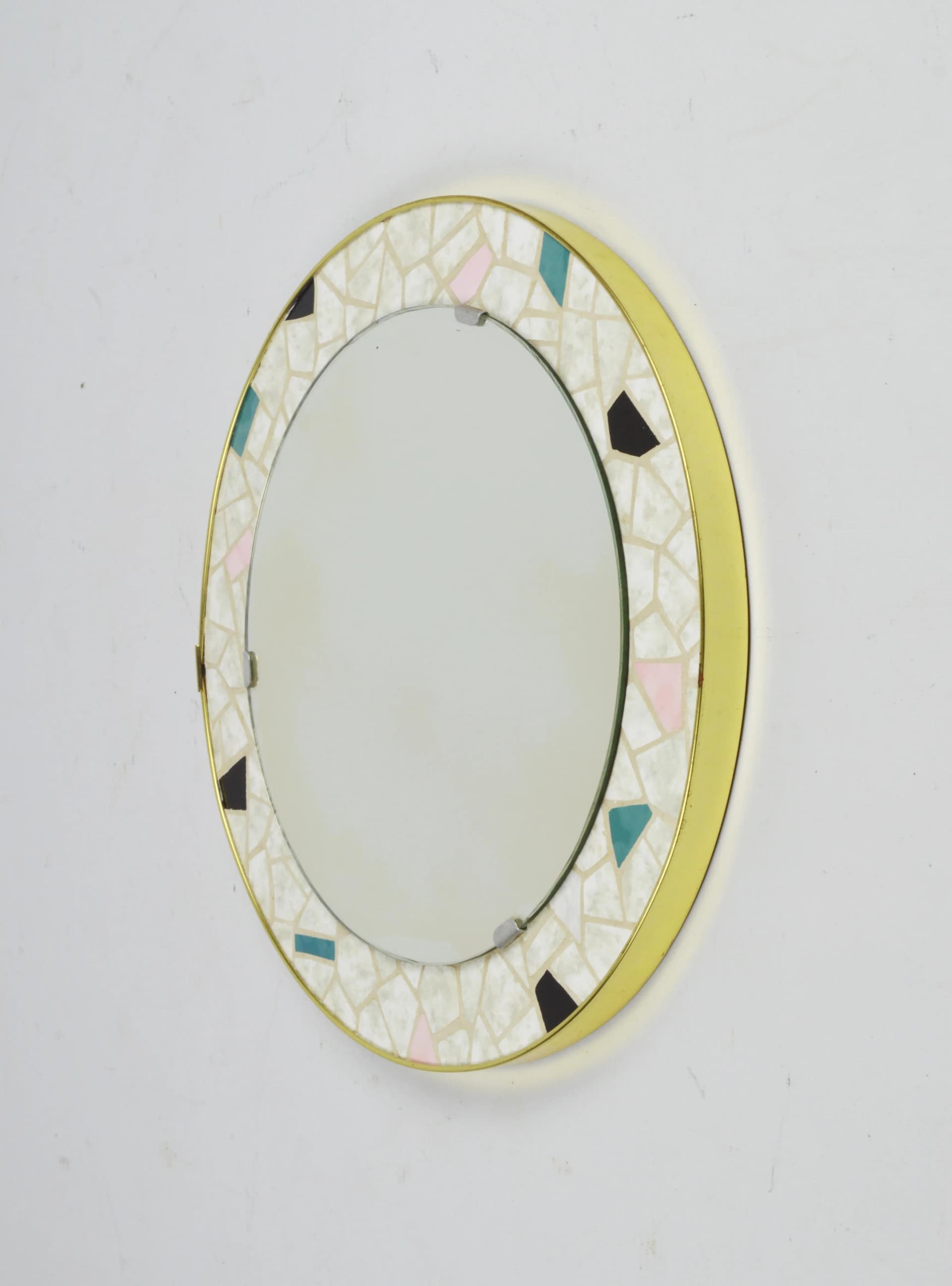 Wall Mirror Round, multicolor ceramic mosaic, Poland, 1970s - 85623