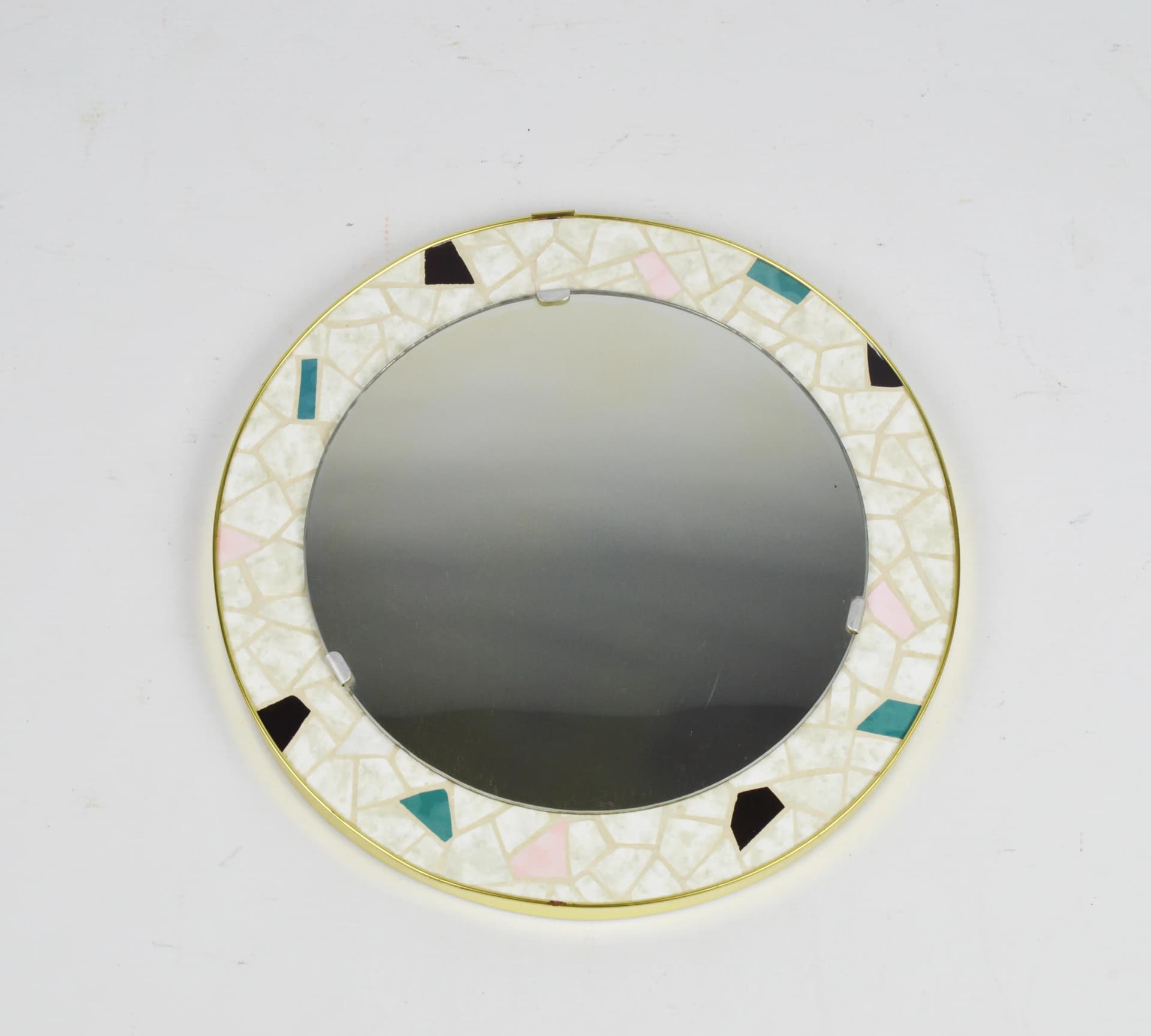 Wall Mirror Round, multicolor ceramic mosaic, Poland, 1970s - 85620