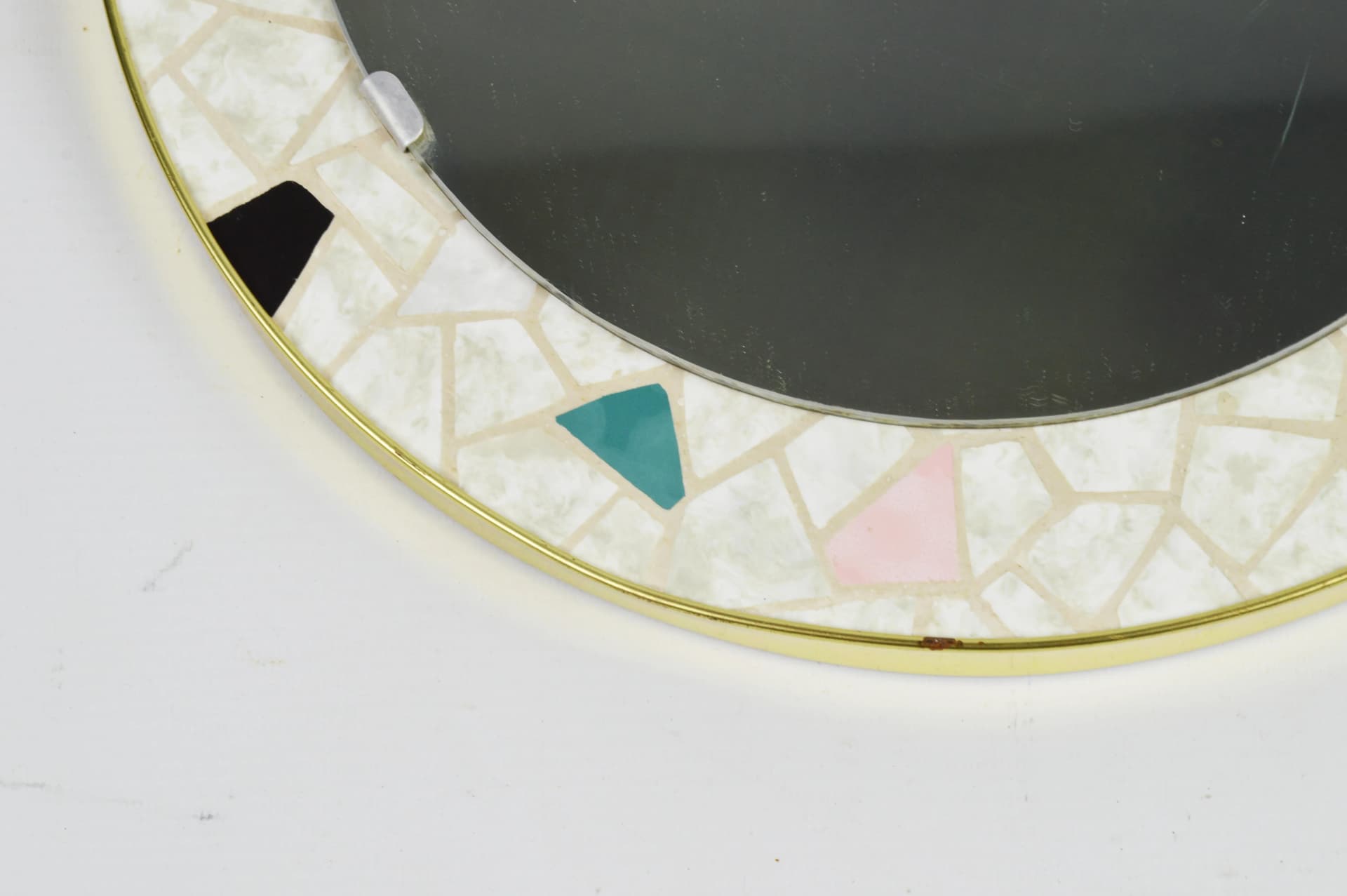 Wall Mirror Round, multicolor ceramic mosaic, Poland, 1970s - 85622