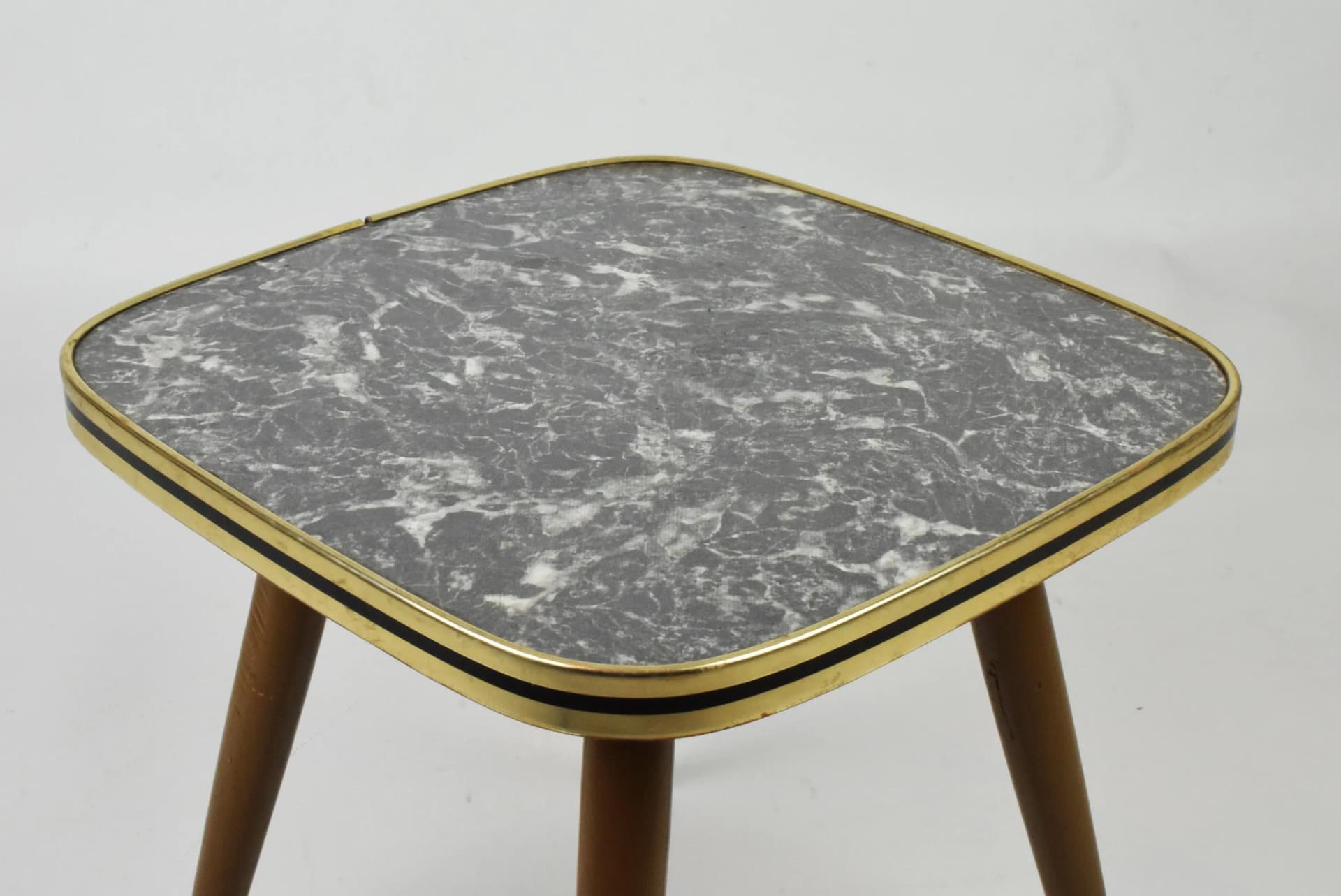 Plant stand, grey plastic top, brown wood legs, Poland, 1960s. - 85563