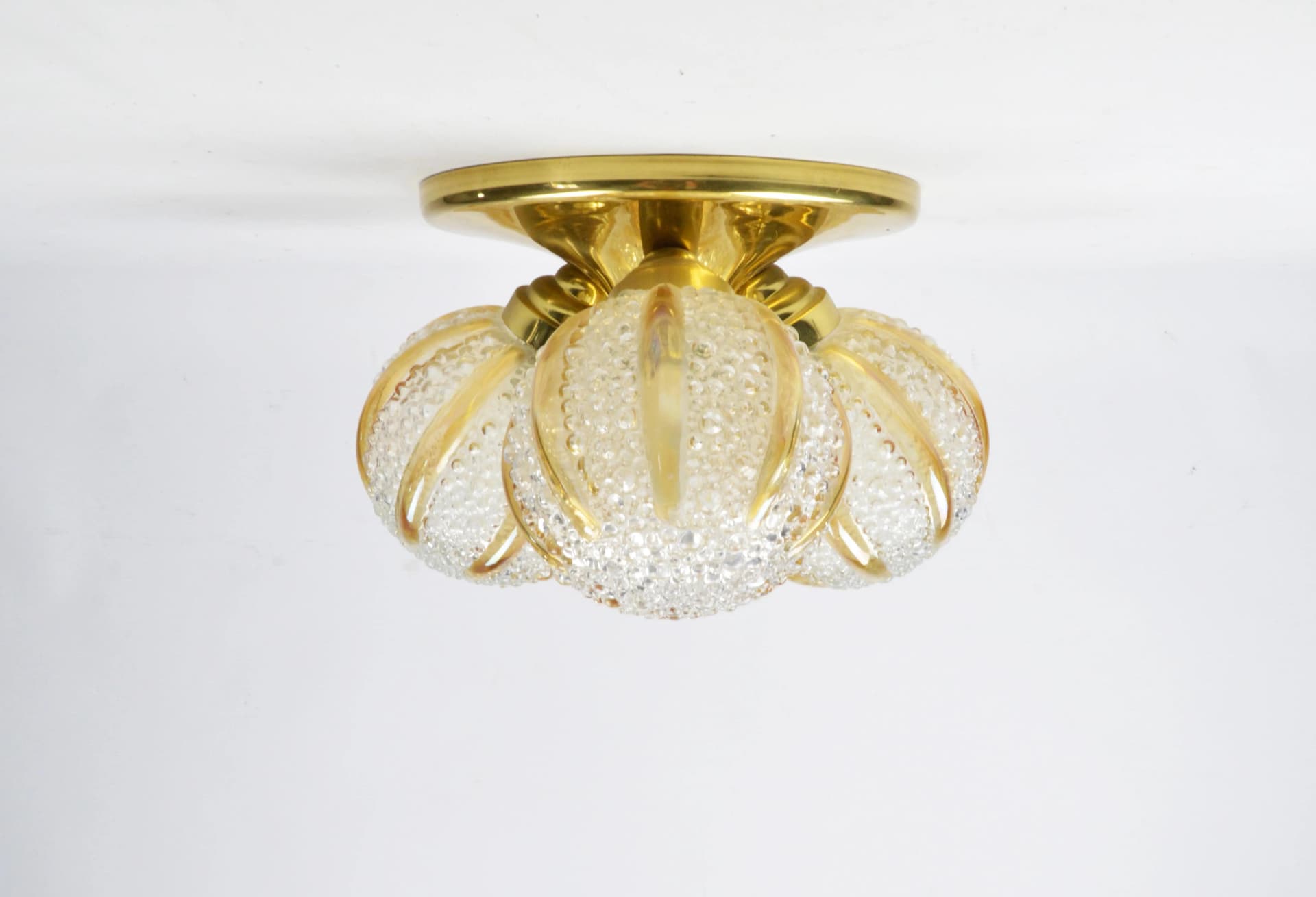 Ceiling light, golden metal glass, Poland, 1970s. - 85555
