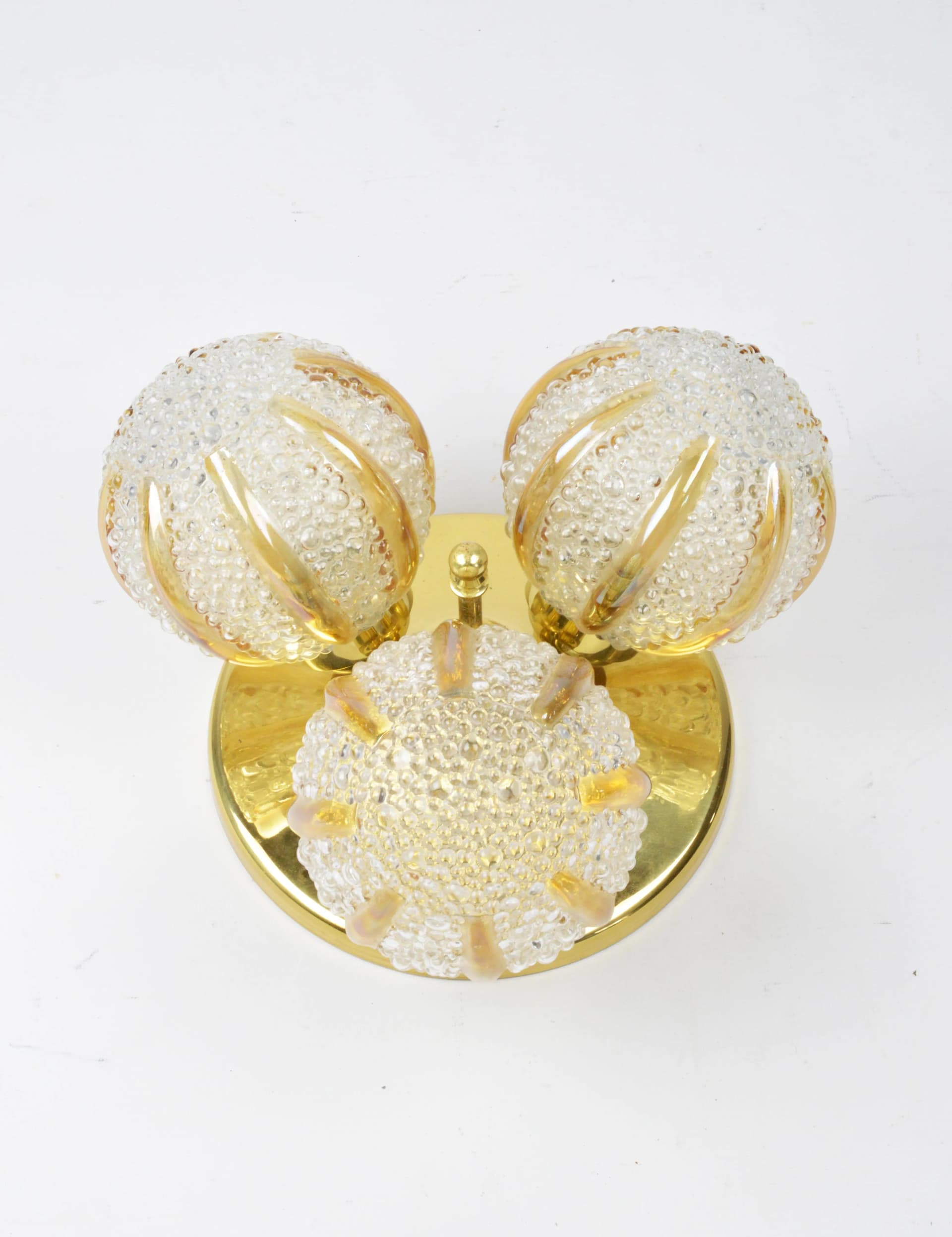 Ceiling light, golden metal glass, Poland, 1970s. - 85556