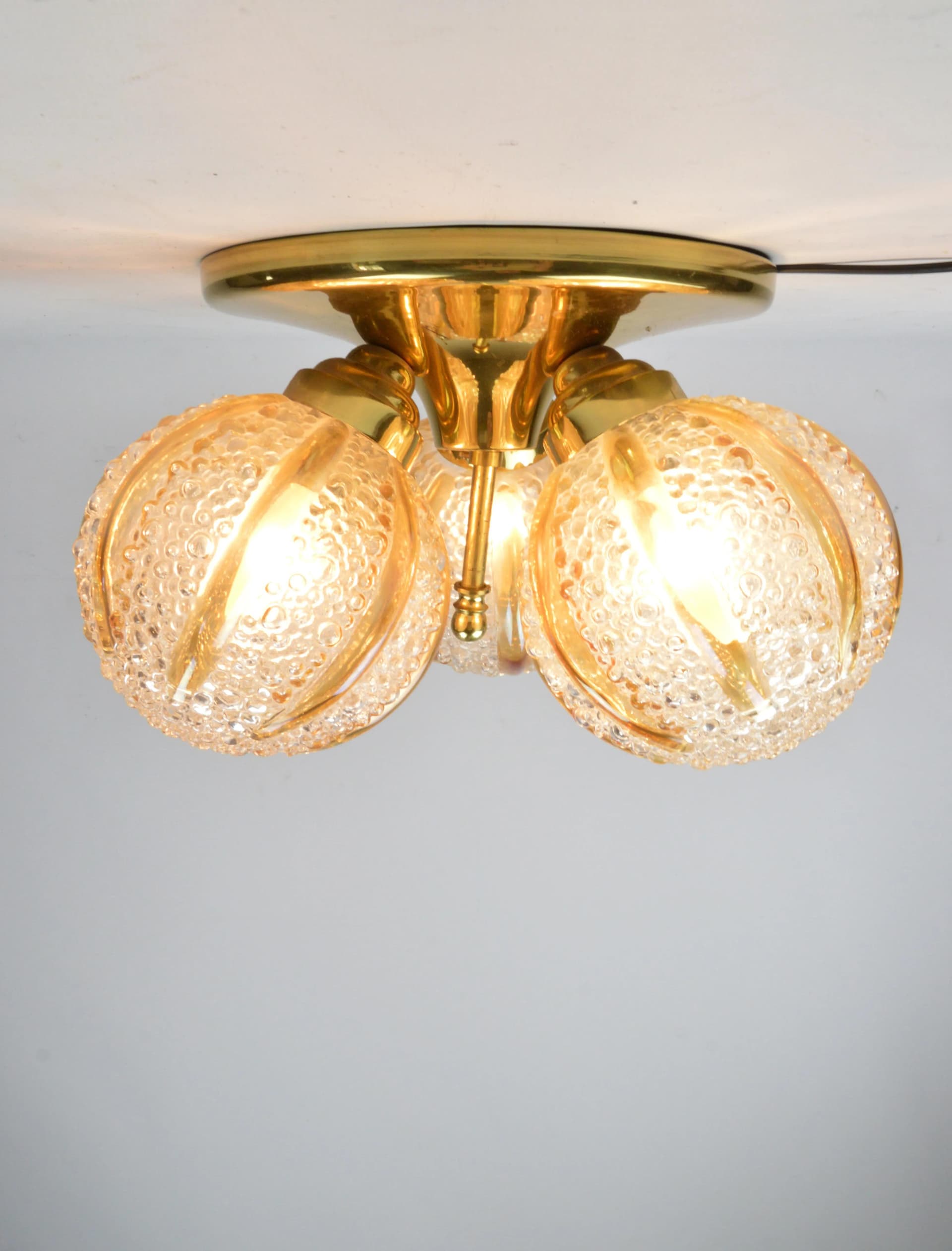 Ceiling light, golden metal glass, Poland, 1970s. - 85557