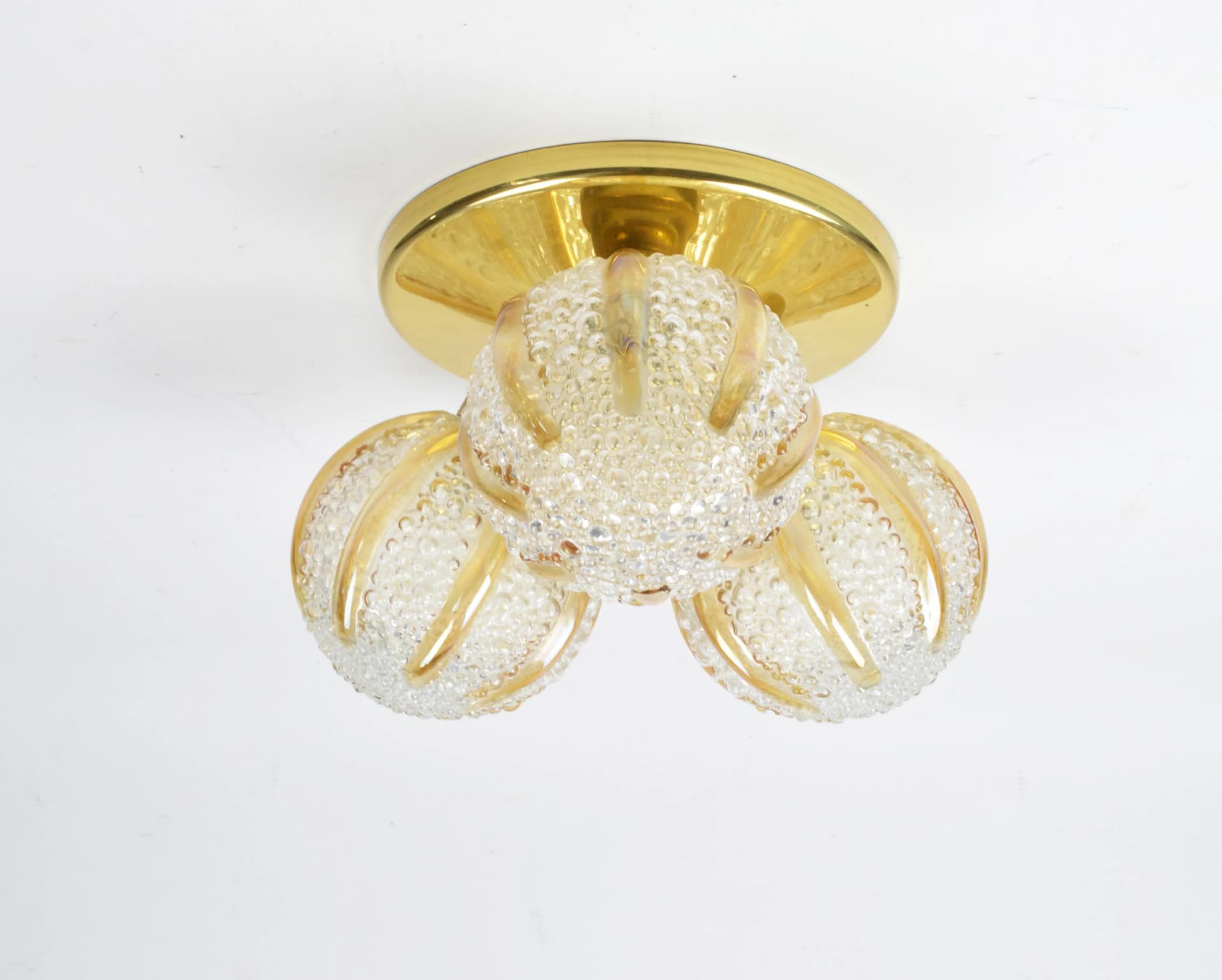 Ceiling light, golden metal glass, Poland, 1970s. - 85554