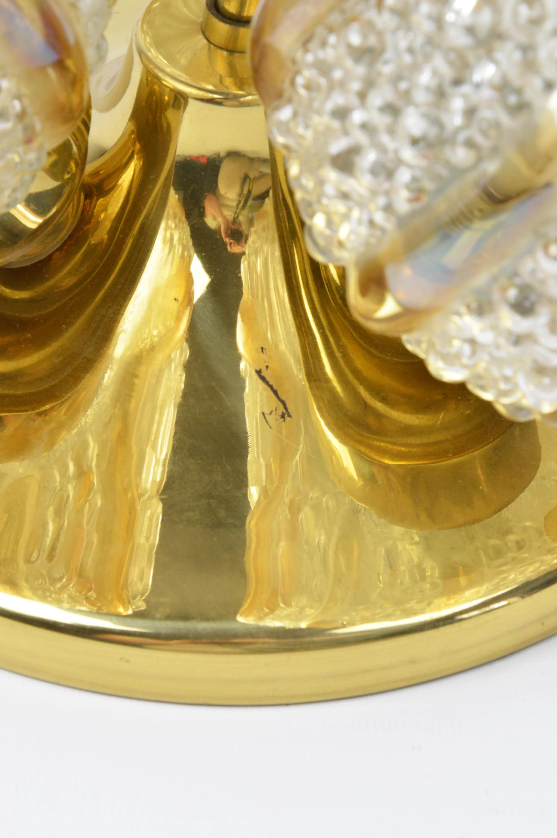 Ceiling light, golden metal glass, Poland, 1970s. - 85559