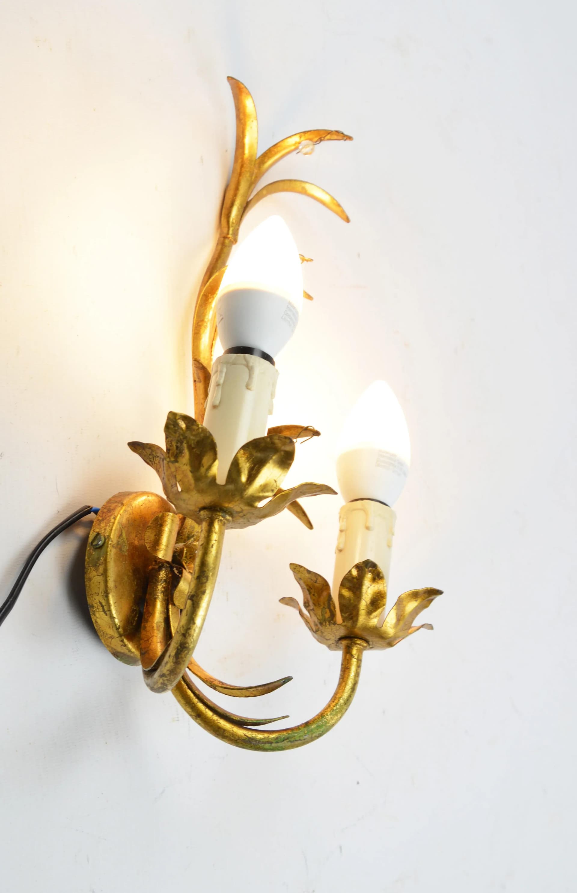 Wall sconce floral, golden metal, Poland, 1970s - 85496