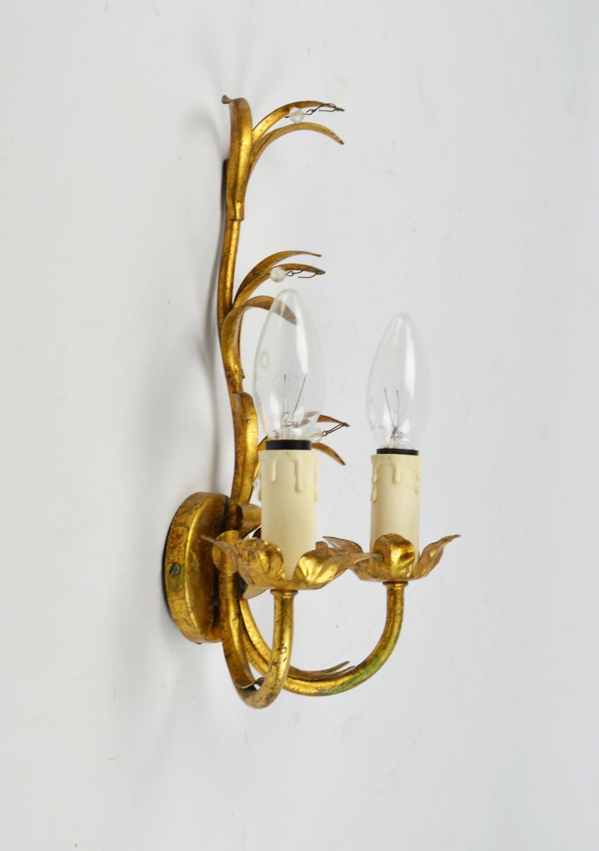 Wall sconce floral, golden metal, Poland, 1970s - 85497