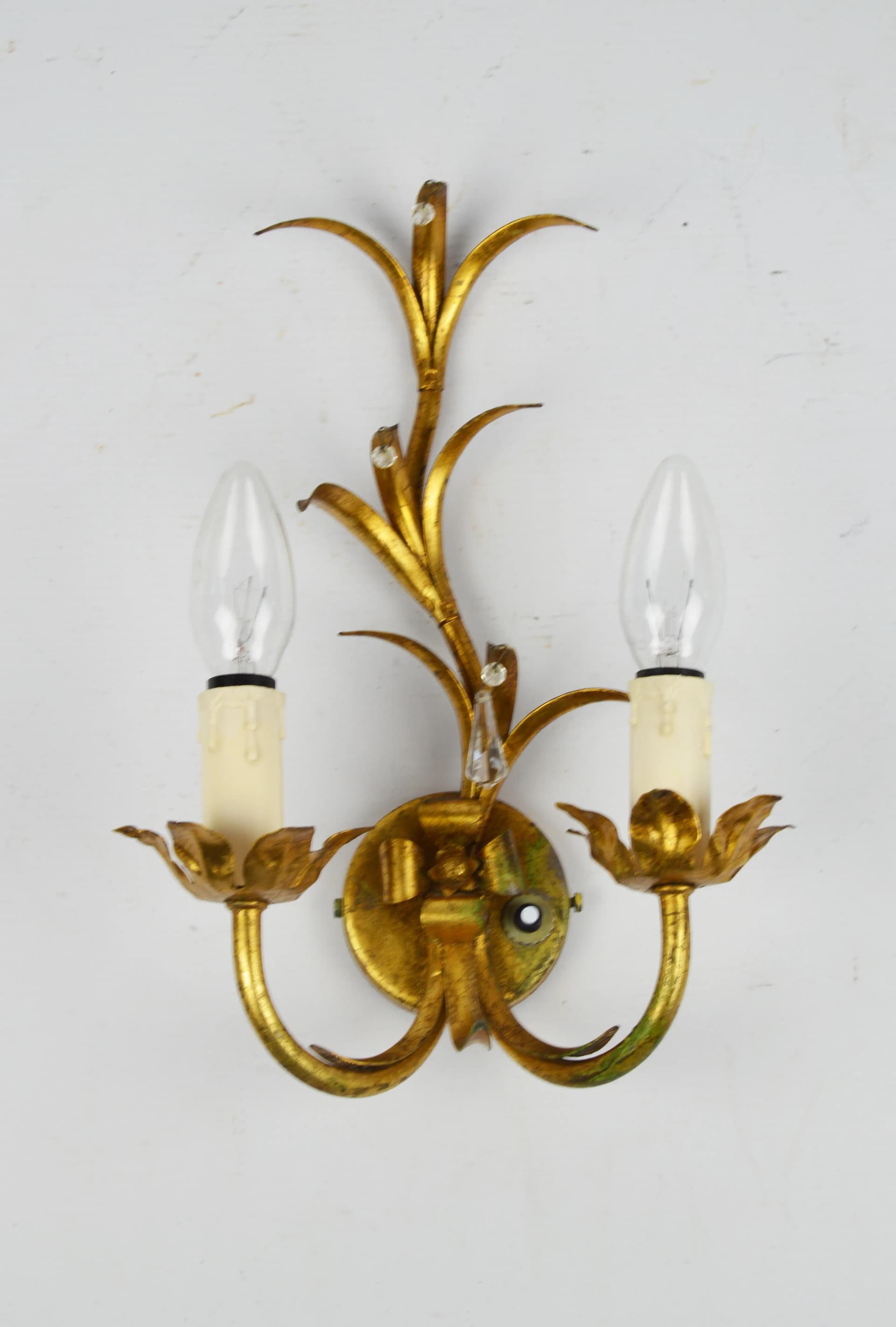 Wall sconce floral, golden metal, Poland, 1970s - 85492