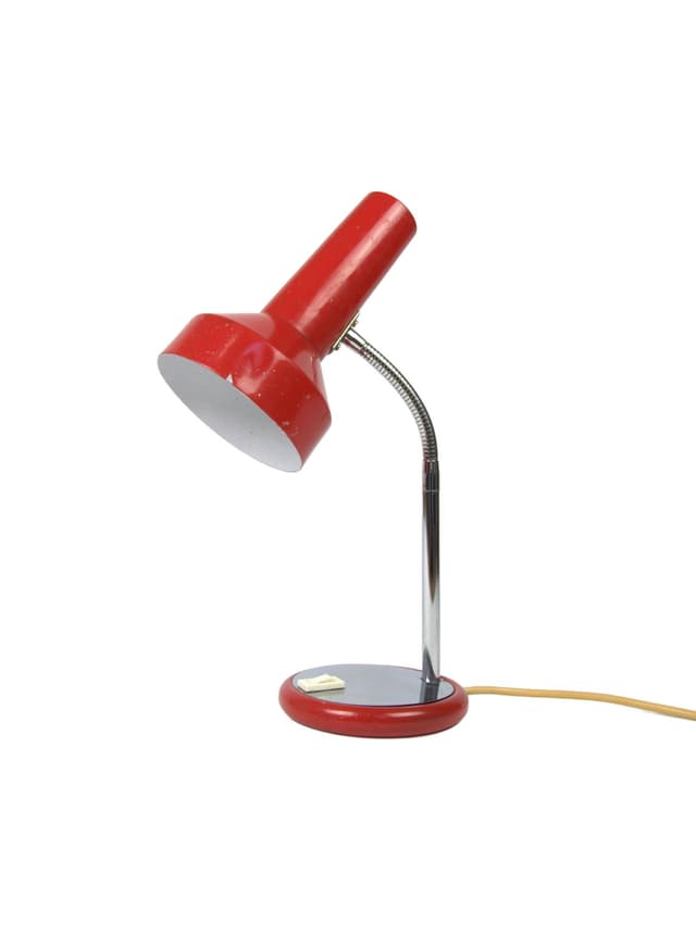 Desk lamp, red, chrome metal, Poland, 1970s. - DIMENSION