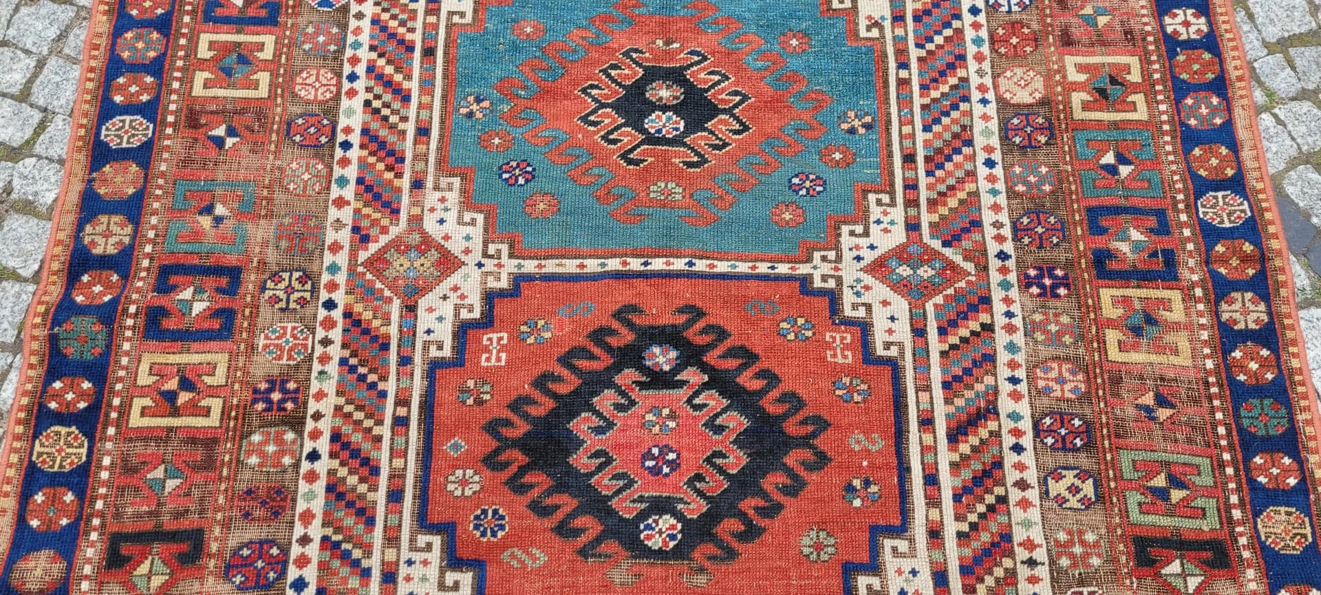 Dywan Kazak, 150x247 cm, multikolor, wełna, Azerbejdżan, XIX w. - 88191