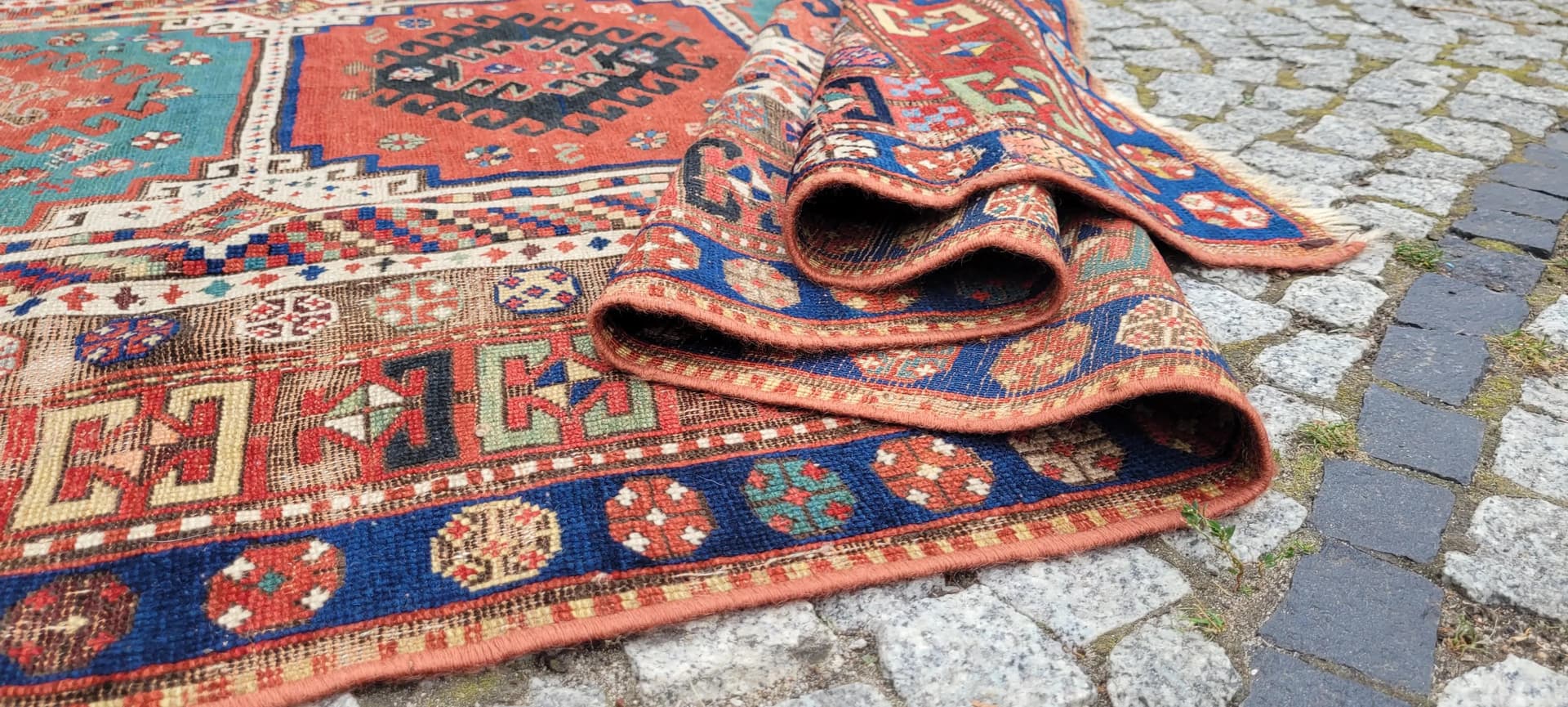 Dywan Kazak, 150x247 cm, multikolor, wełna, Azerbejdżan, XIX w. - 88184