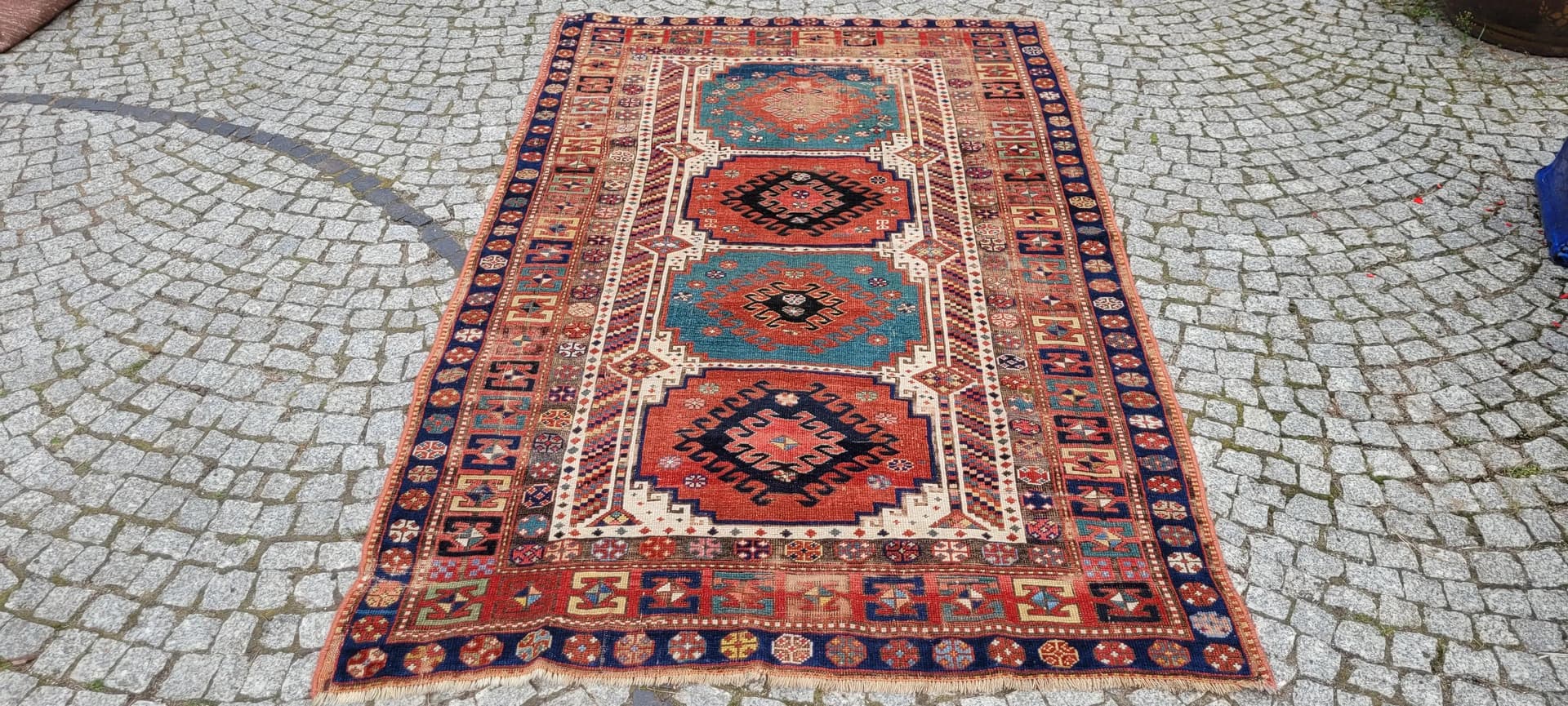 Dywan Kazak, 150x247 cm, multikolor, wełna, Azerbejdżan, XIX w. - 88188