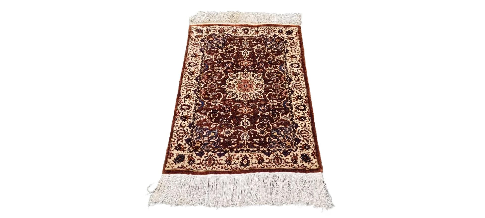 Dywan Ghom, 64x120 cm, jedwab brązowy, Iran