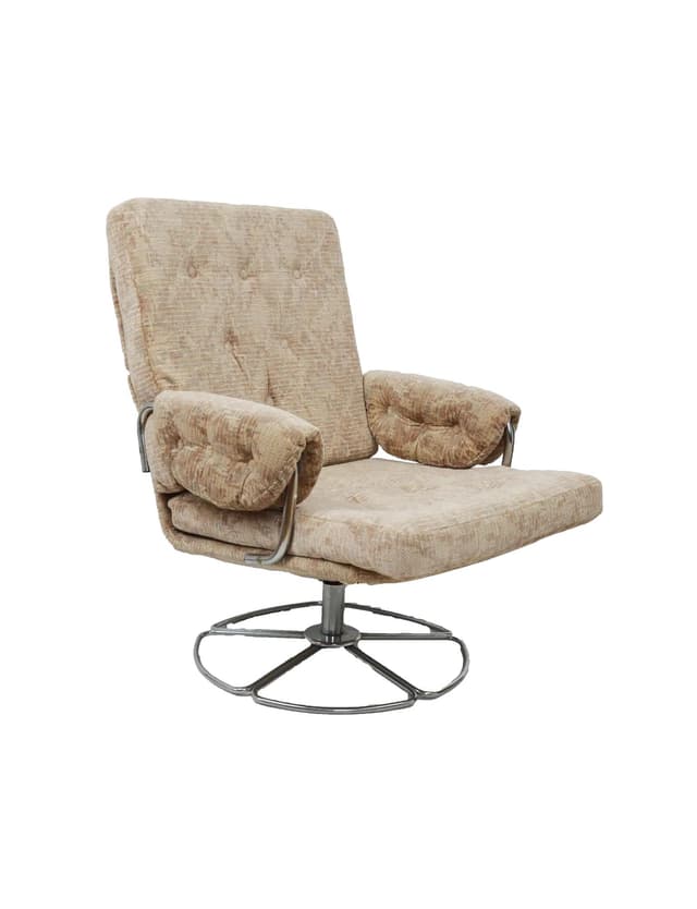 Fotel obrotowy, beżowy, tkanina, chrom, Polska, lata 70. - WYMIARY