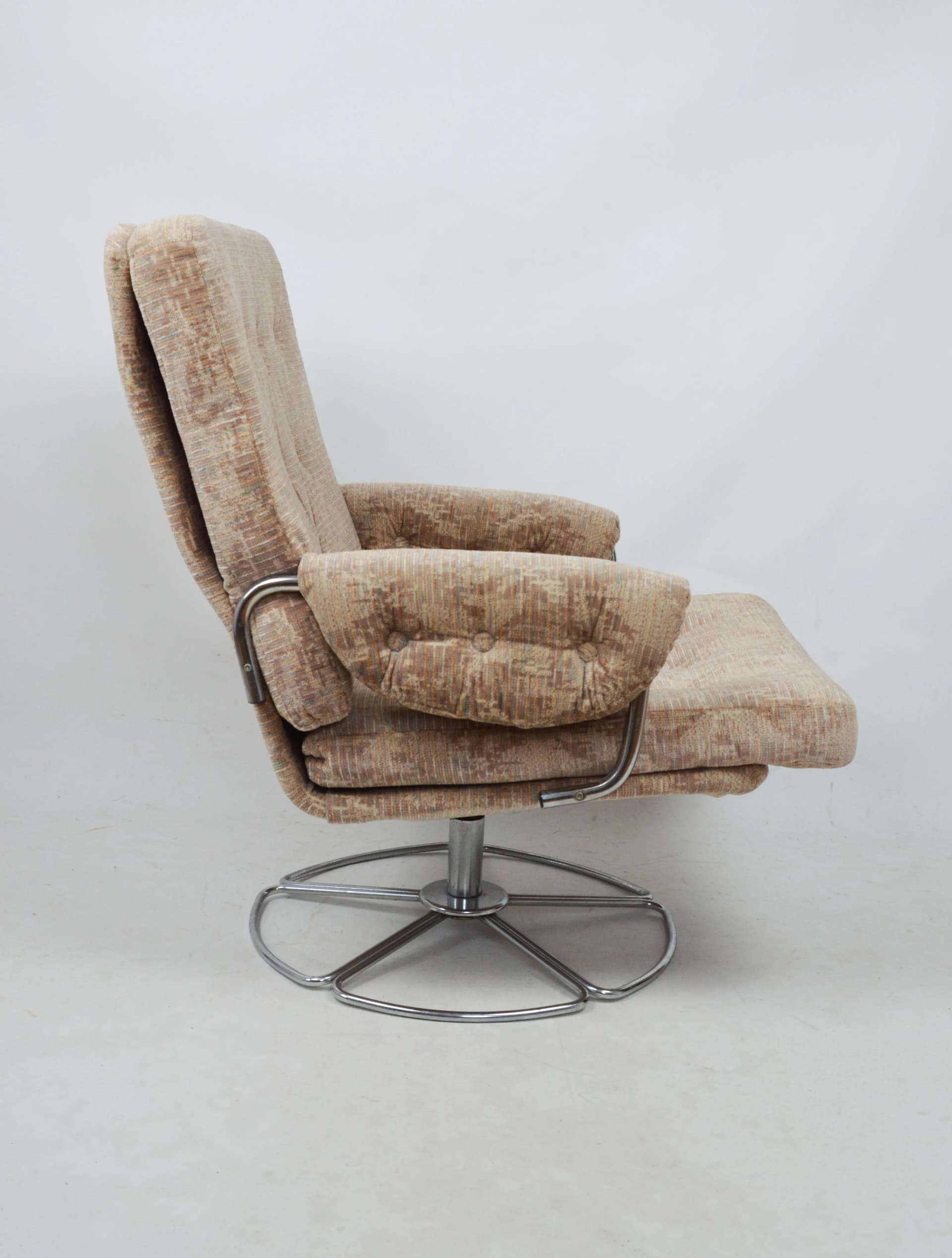 Fotel obrotowy, beżowy, tkanina, chrom, Polska, lata 70. - 85362