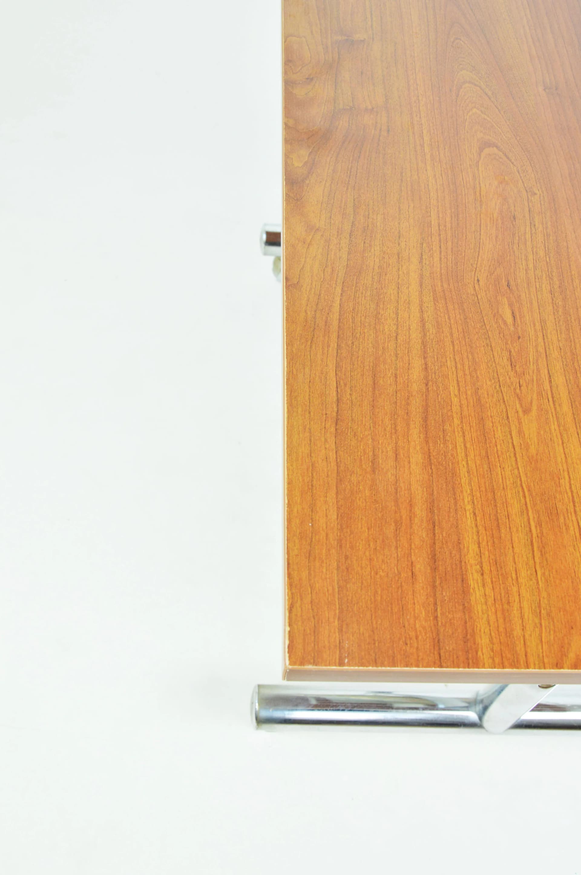 Stolik kawowy, brązowy, drewno chrom, Polska, lata 70. - 85358