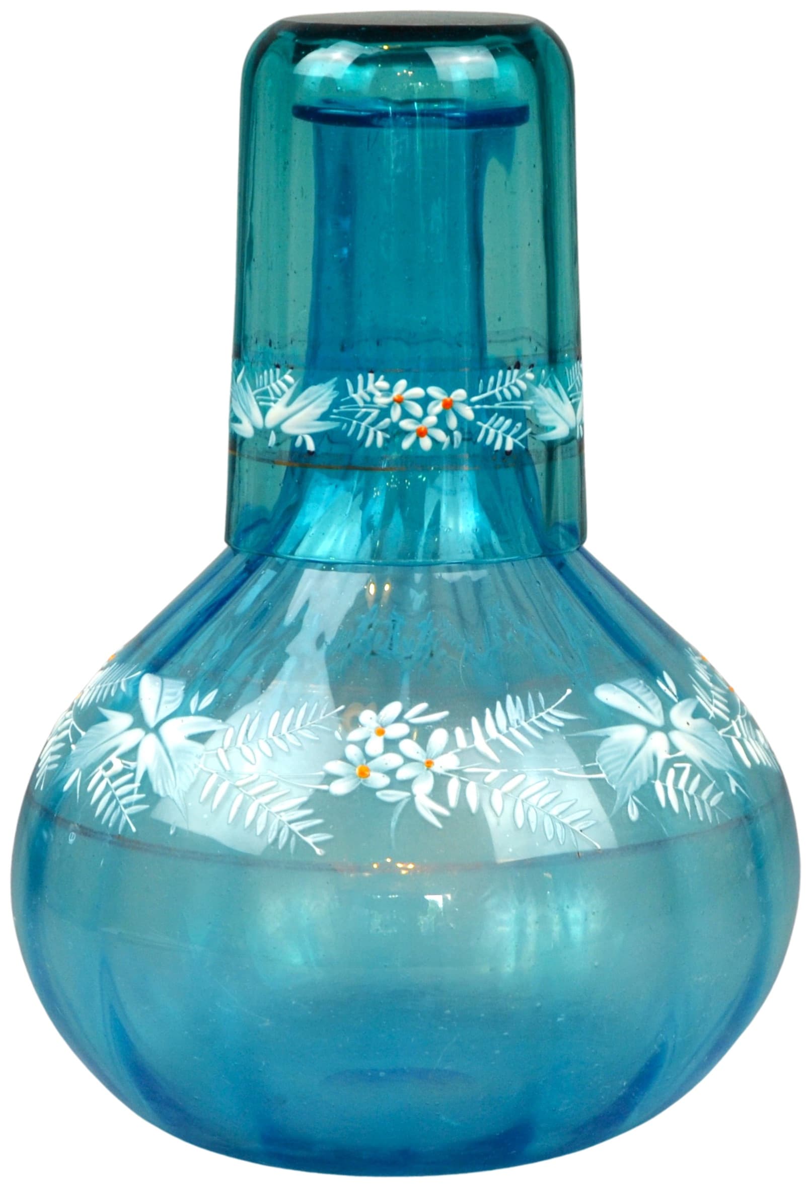 Karafka ze szklanką Mary Gregory, turkusowe szkło, Czechy, XIX w. - 20718