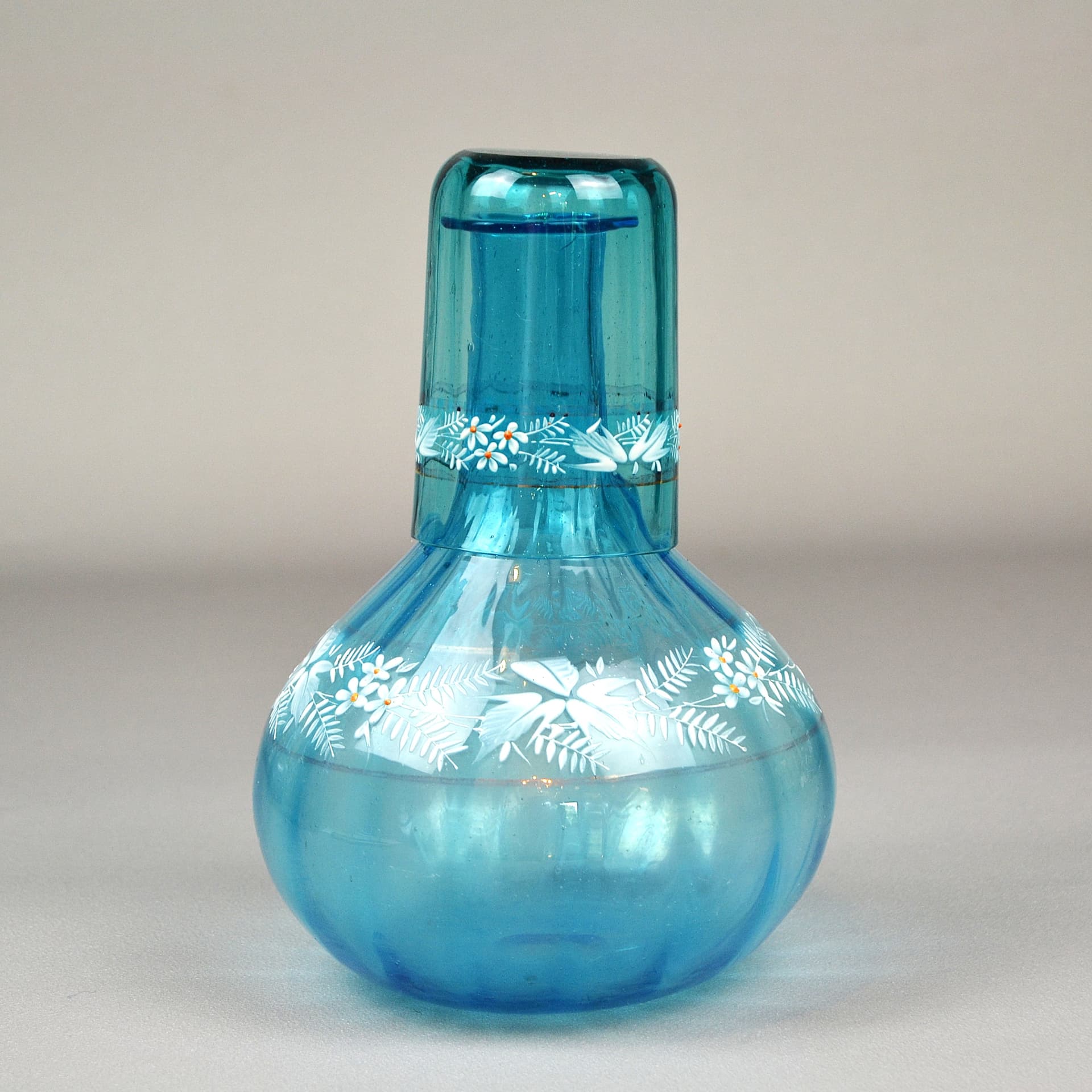 Karafka ze szklanką Mary Gregory, turkusowe szkło, Czechy, XIX w. - 639