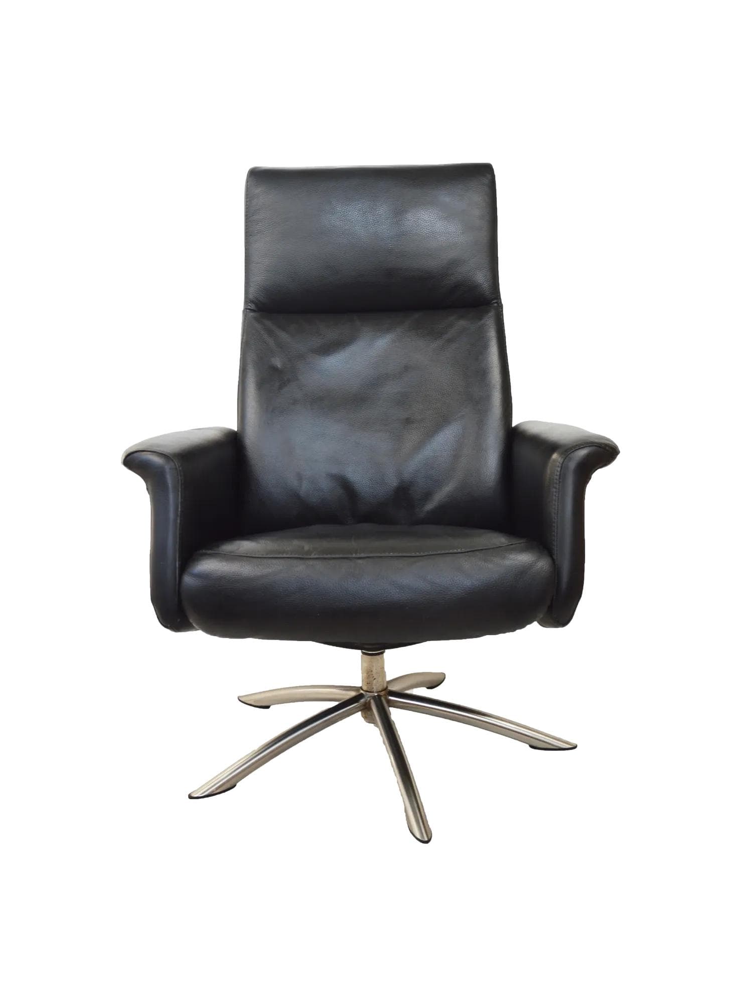 Swivel armchair, black leather, grey metal, Poland, 1980s.
