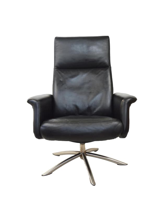 Swivel armchair, black leather, grey metal, Poland, 1980s. - DIMENSION
