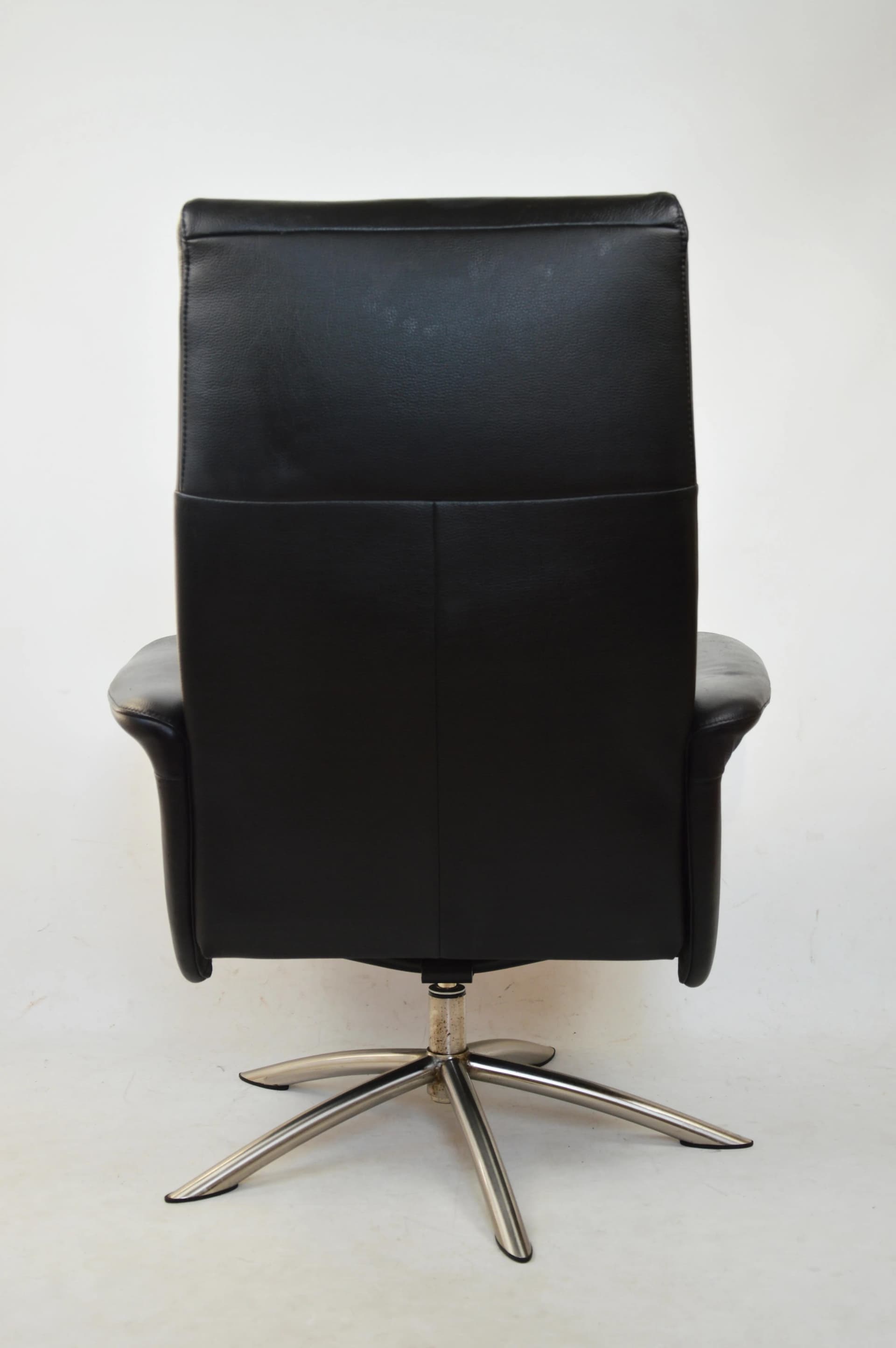 Swivel armchair, black leather, grey metal, Poland, 1980s. - 85280